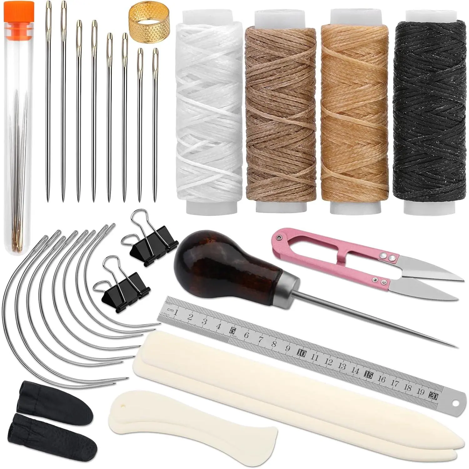 33 Pcs Book Binding Kits with 4 Pcs Bone Folder Paper Creaser Paper Folding Tool Bookbinding Needle Waxed Thread Steel Ruler Awl for Bookbinding Paper Card Crafts