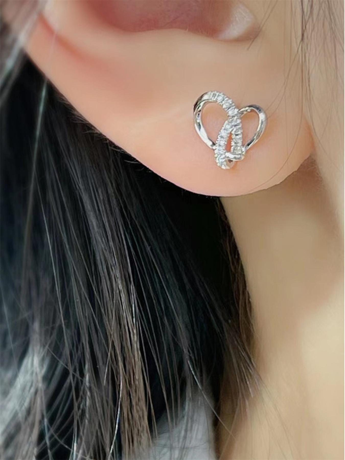 Rhinestone Heart Design Stud Earrings As Gift Summer 2024 Fashion Elegant Women's Anniversary Wedding Engagement Party Jewelry Gift High Quality Earrings