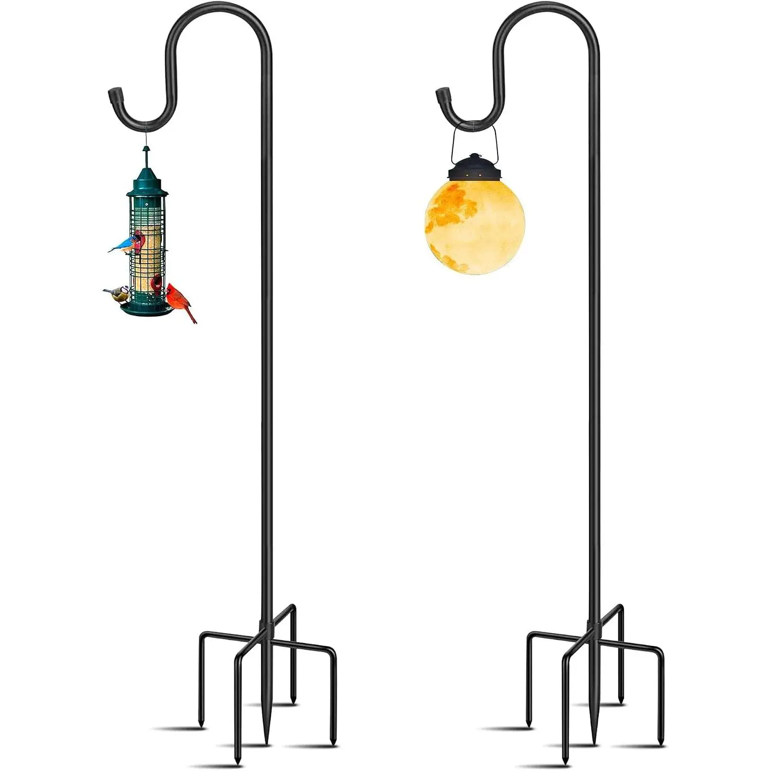 2-Pack Heavy Duty Iron 5-Prong Shepherd Hooks for Outdoor Hanging Plants, Bird Feeders - Rust-Resistant, Adjustable, Stable, Easy to Install Garden Hooks for Wedding Decor, Stability