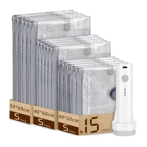 2026 Upgraded Rechargeable Travel Vacuum Bag Set 6/15-Pack Compression Bag for Luggage USB-Powered Handheld Pump Space-Saving, Durable Zipper, Lightweight Storage Box for Clothing and Packing