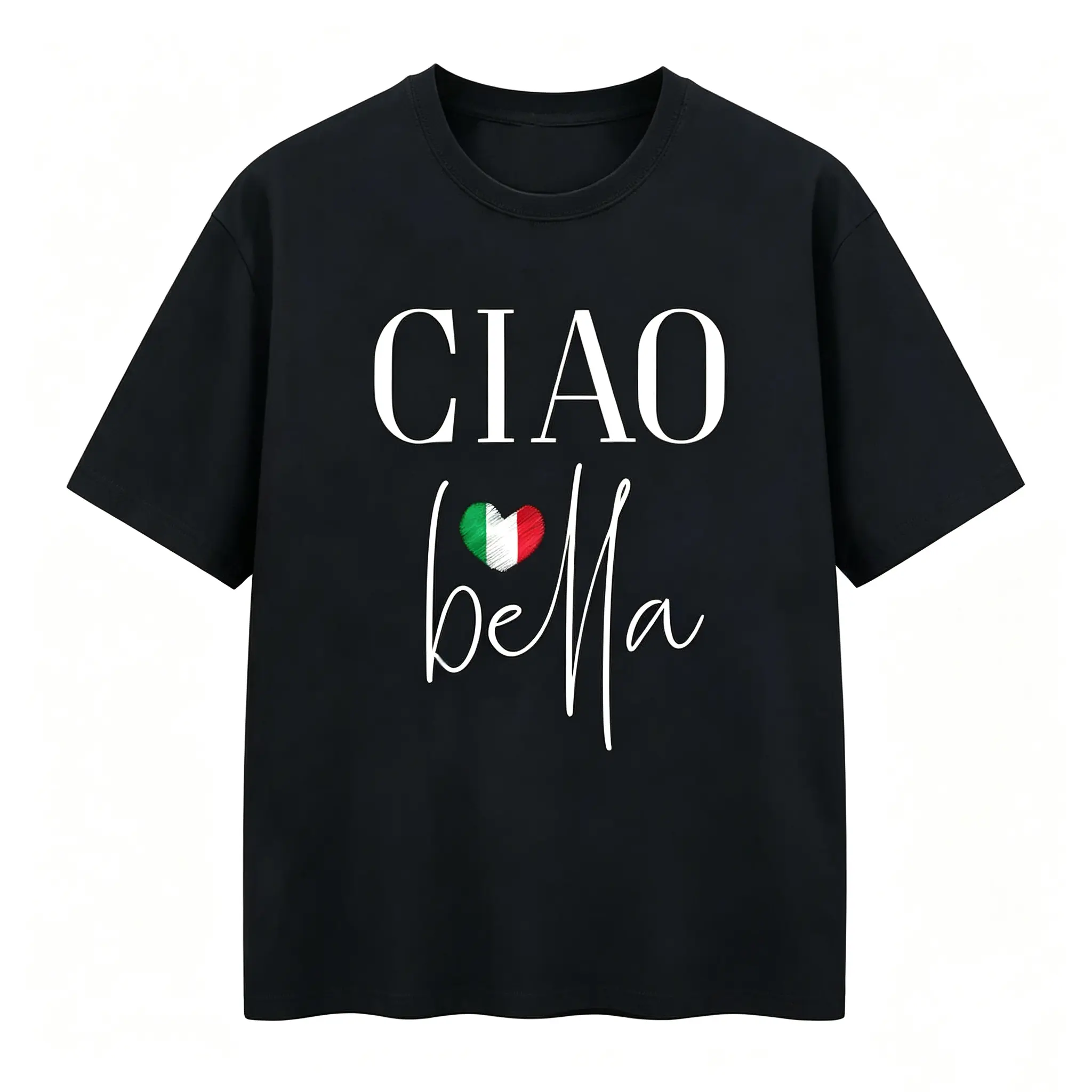 Men's Italian Graphic T-Shirt in50% Cotton, Casual Loose Fit Shortsleeve Round Neck Top for Travel & Daily Wear, Menswear, Jackets