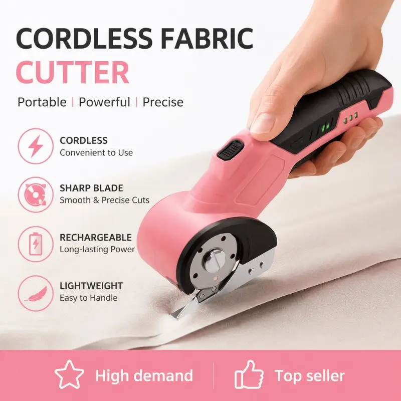 Electric scissors, fabric cutter, powered by a rechargeable lithium-ion battery; a cutting tool suitable for fabric, carpet, curtains, and leather; portable electric sewing scissors, ideal for tailoring, DIY crafts, and home projects