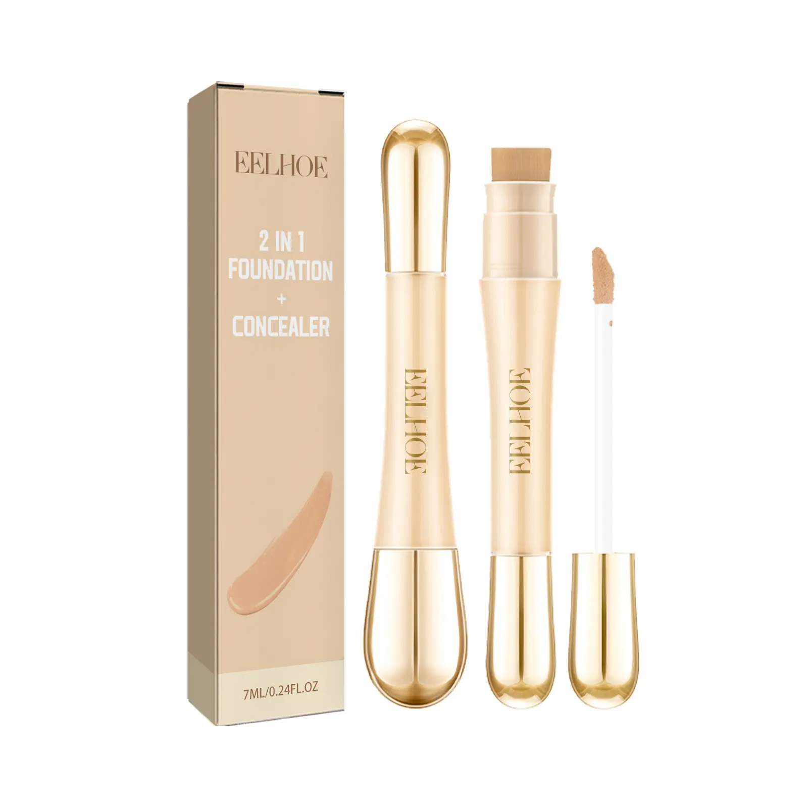 EELHOE Dual-Ended Concealer Cream, Long-Lasting Full Coverage Makeup for Face, Hydrating, Natural Brightening, Covers Dark Spots & Acne Scars, Smoothing Skin Perfector