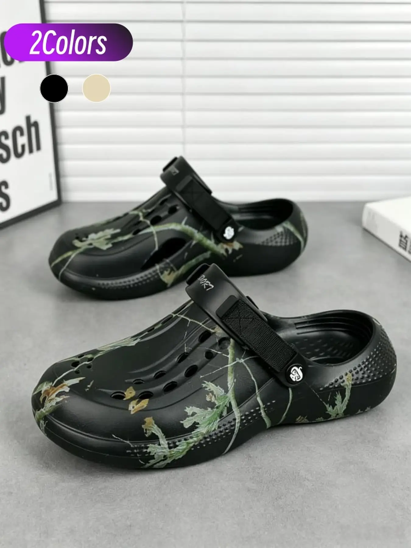 Men outdoor camo branch print mules quick dry drainage adjustable rotating heel strap anti-slip sandals for beach camping