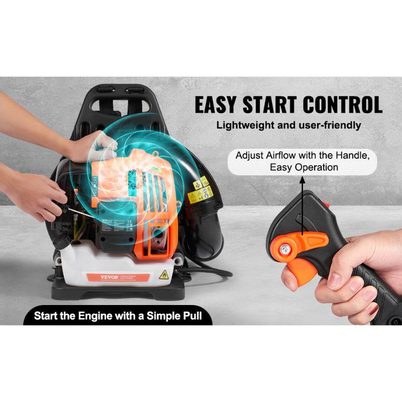 VEVOR Backpack Leaf Blower, 52CC 2-Cycle Leaf Blower with 1.37L Fuel Tank, 480CFM Air Volume 175MPH Speed, Ideal for Lawn Care, Leaf Cleaning, and Snow Removal