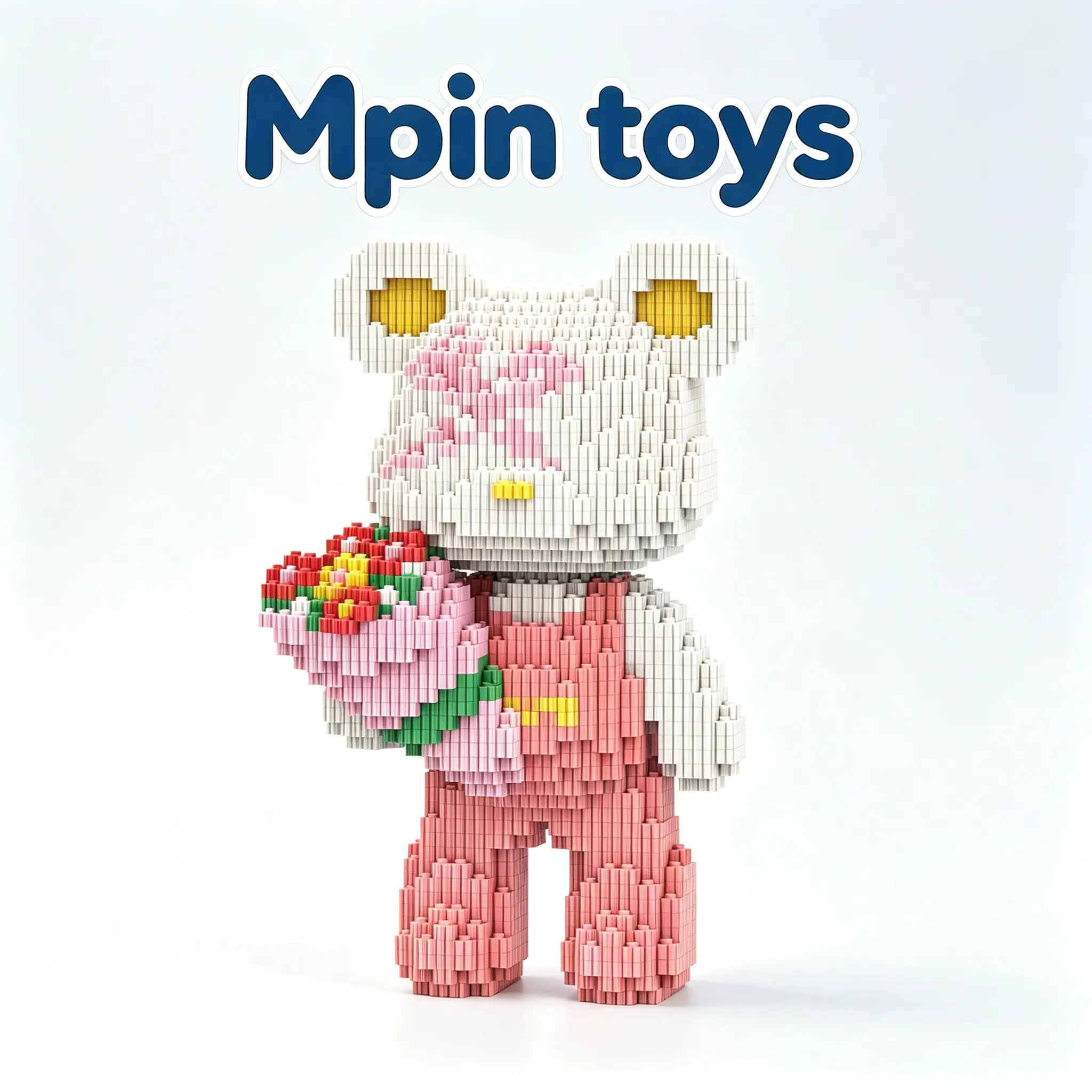 DIY Micro-Particle Bouquet Building Blocks Bear, 3D Puzzle Toy, Bearbrick Style Decor Gift, Adult DIY Puzzle Ornament, Home Decoration, Holiday Gift