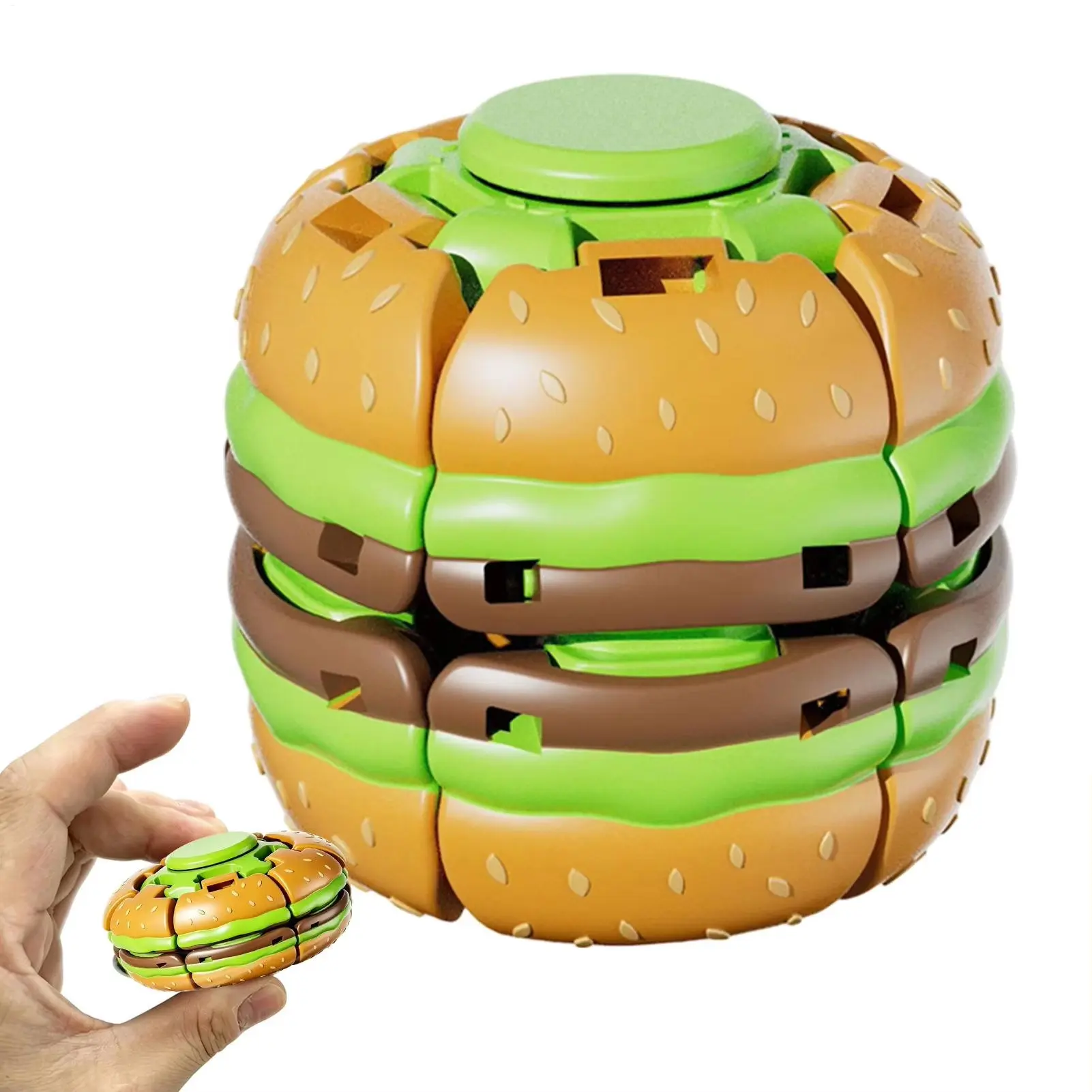 Original 3D Printed Pressure Relief Ball, Deformable Finger Spinner, Burger Shape, Smooth Rotation Sensory Toy, Stress Relief Gift for Adults and Kids, Fidget Sensory Product