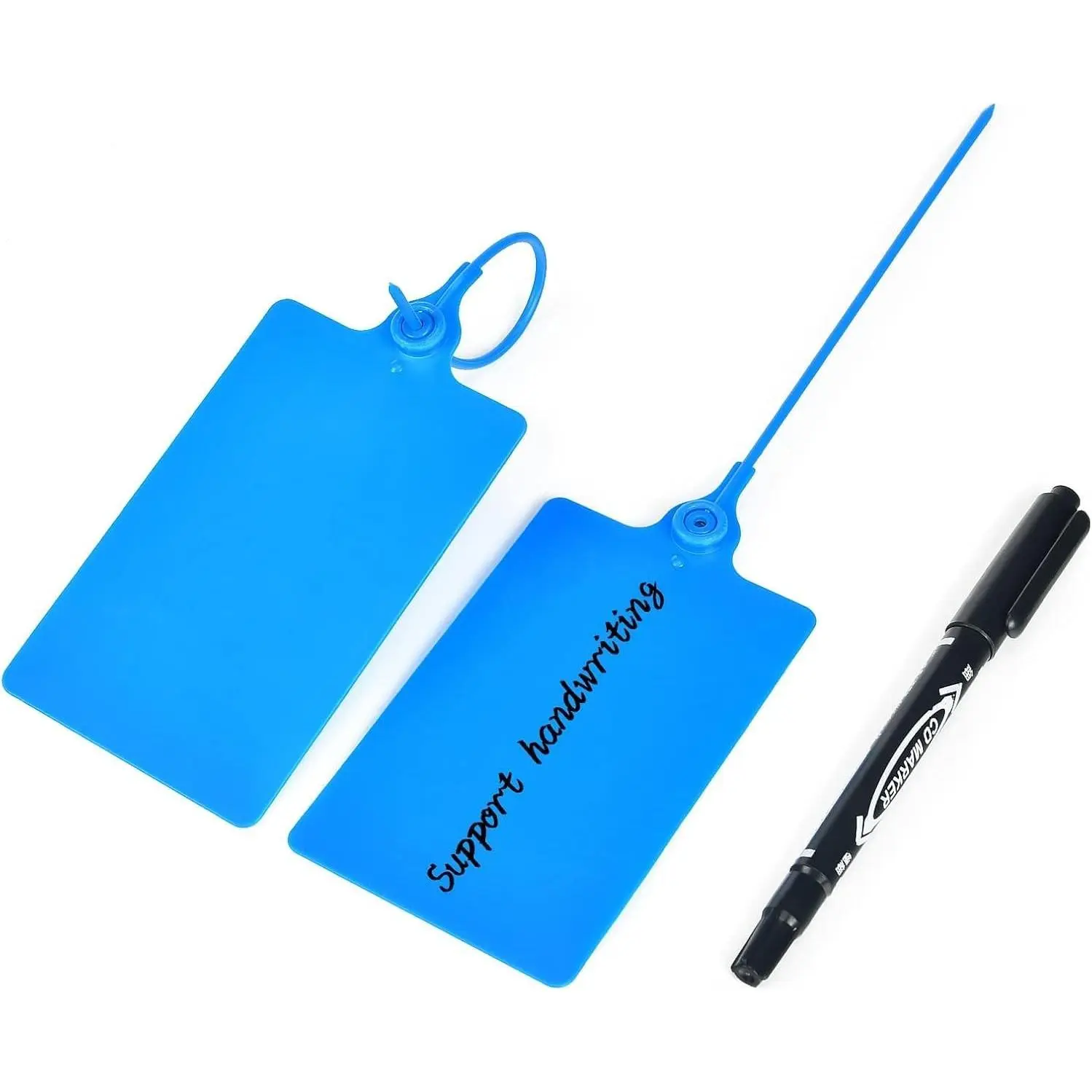 25 Pcs Durable Plastic Shipping Tags with Marker Pen, Security Seals & Blank Labels, Waterproof Luggage Tag for Packages, Logistics (Blue), Blank Label