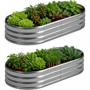 8x4x1ft(2 Pack) Galvanized Oval Raised Garden Bed,Outdoor Planter Box Metal Patio Kit Planting Bed for Vegetables Flowers Herb,Silver