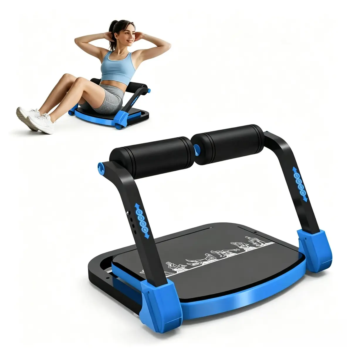 Ab Machine for Home Gym Adjustable Ab Trainer with 3 Resistance Levels Sit Up Exercise Equipment for Core Workout Automatic Rebound Ab Crunch Machine