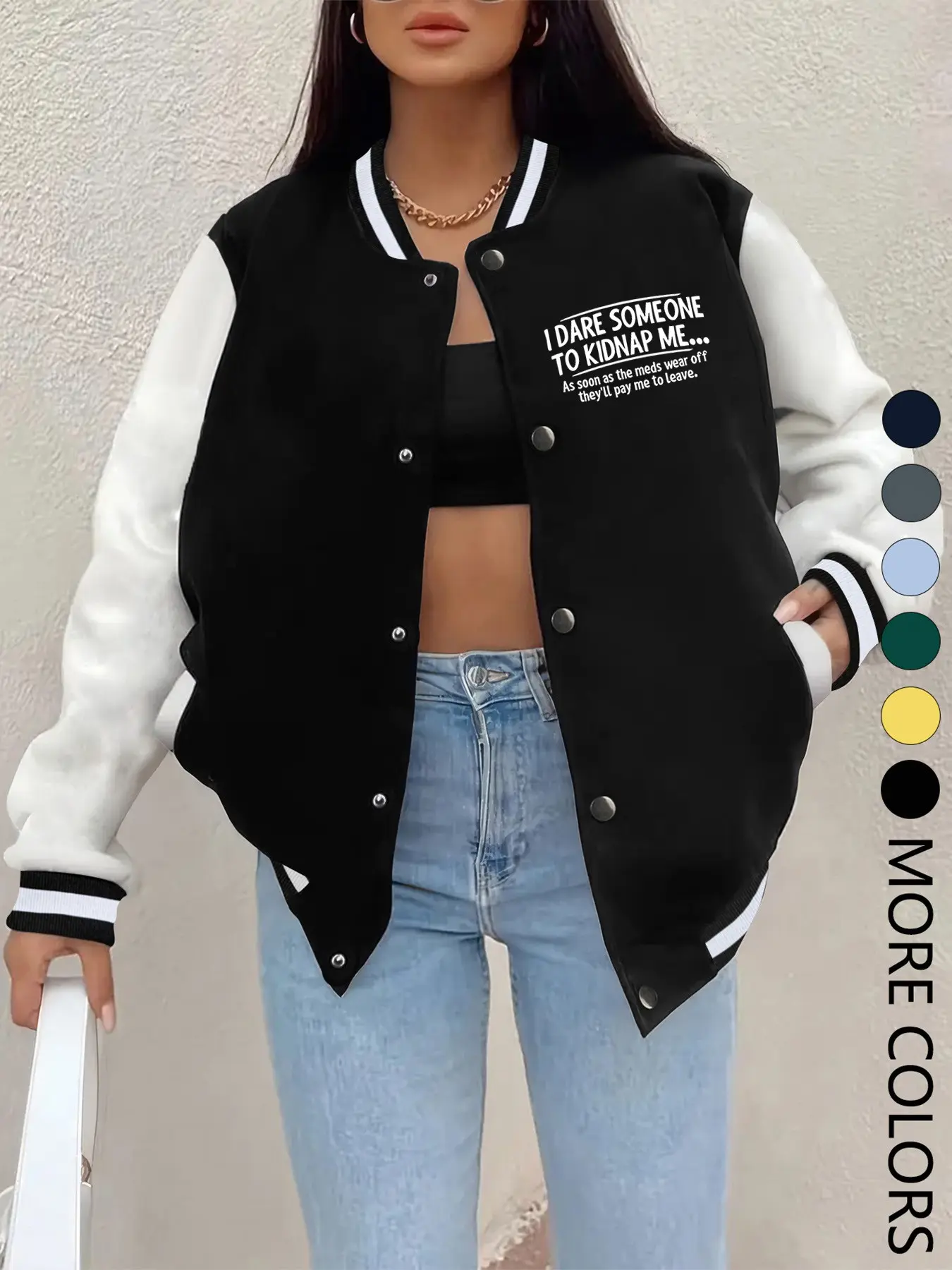 New Women's Baseball Jacket for Fall Winter, Creative Letter Print, Casual Sporty Coat, Comfortable Versatile Jacket, Hip-Hop Style, Multiple Colors