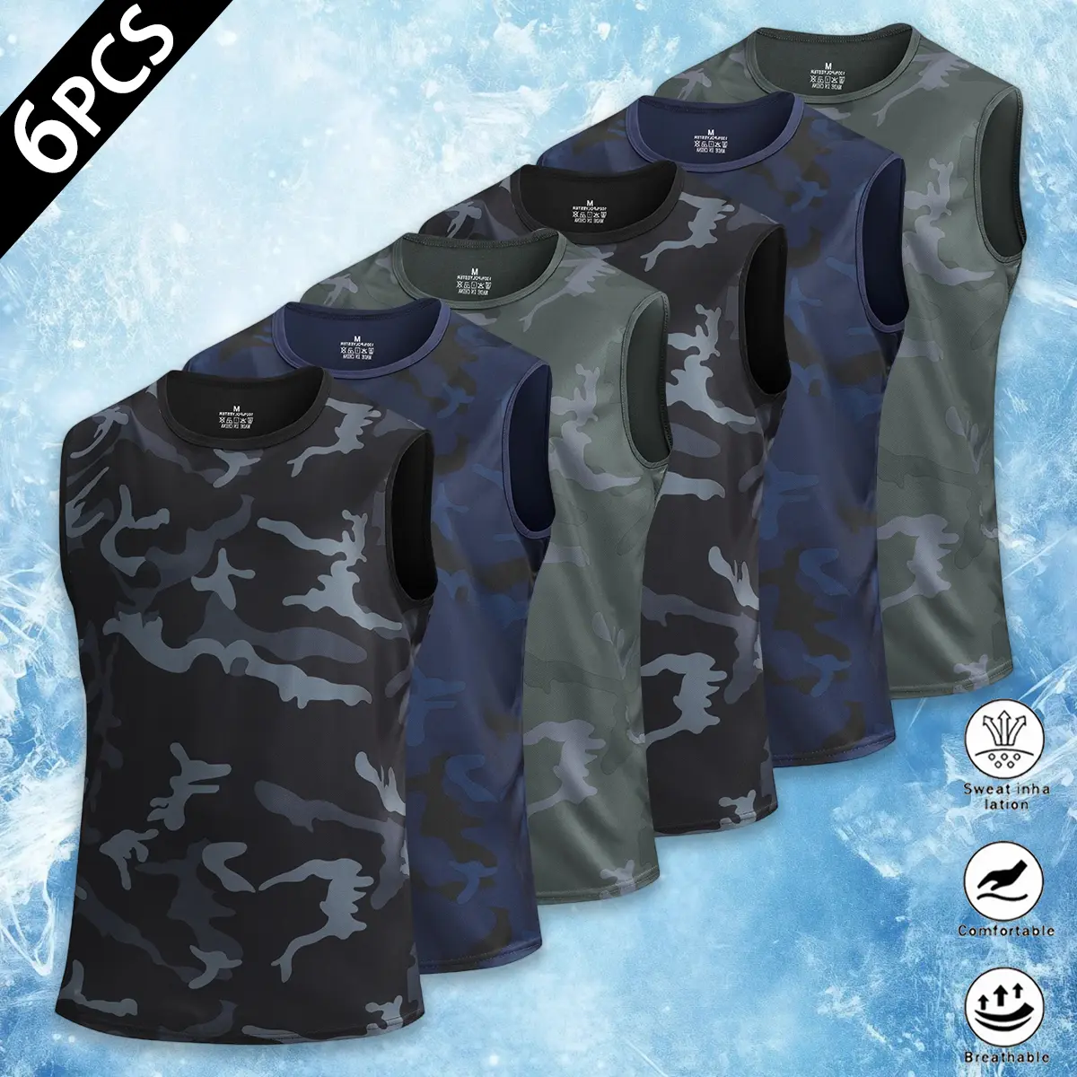 Men's Camo Sleeveless Vest Tanks, 3-5 Pack Quick-Dry Breathable Muscle Activewear for Gym Workouts, Muscle Tees, No, Athletic Tank Top, Tank Tops