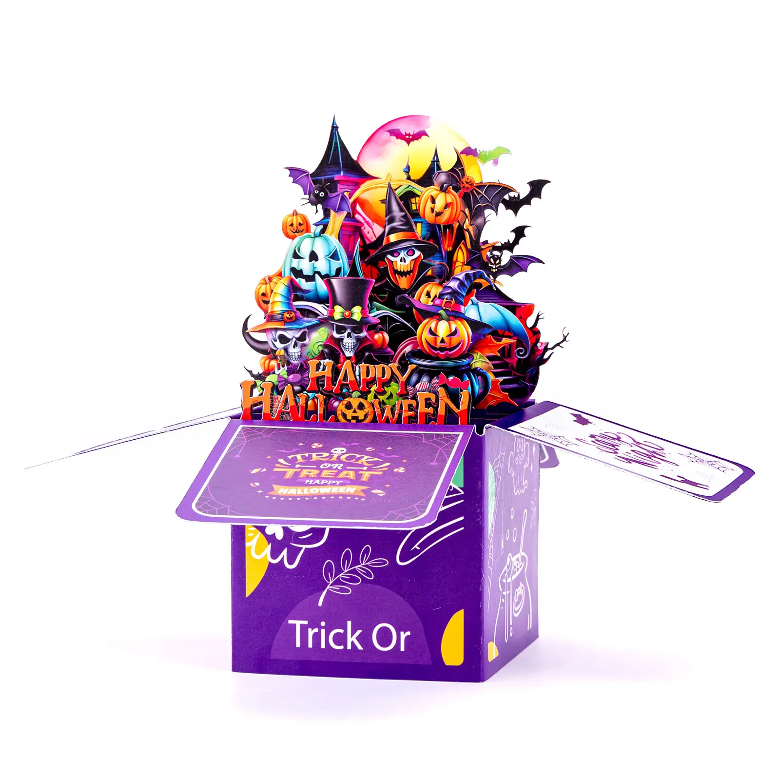 Halloween 3D Laser-Cut Pop-Up Box Card Haunted House Pumpkin Ghost Diorama Scene, Can Be Used as Holiday Tabletop Display Decor, Envelope Included