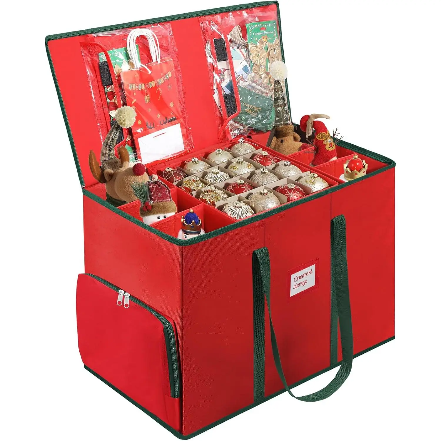 Premium 2-in-1 Large Christmas Ornament Organiser & Figurine Storage Box with Adjustable Dividers, 5 Separate Trays for 73 Holiday Ornaments, 600D Tear-Proof Oxford Cloth, Foldable Home Storage Container