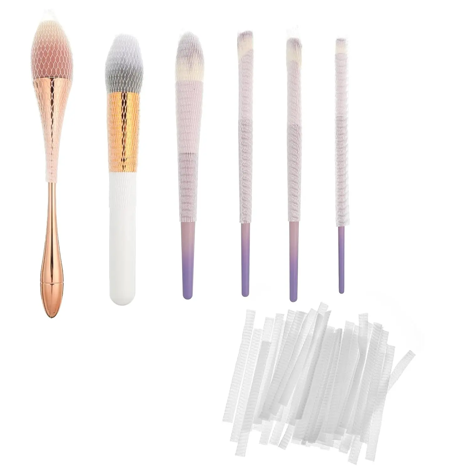 60 Pcs Makeup Brush Covers, Reusable Expandable Brush Guards for Travel and Storage, Mesh Protector Sleeves Set for Women and Girls, Rose White