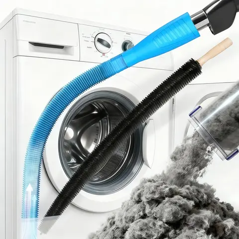 2-Piece Dryer Vent Cleaner Kit - Universal Vacuum Hose Attachment, Round Brush, Lint Removal Cleaning Gadget, Practical Tool for Refrigerator Coils, Fits Most Vacs & Behind Appliances