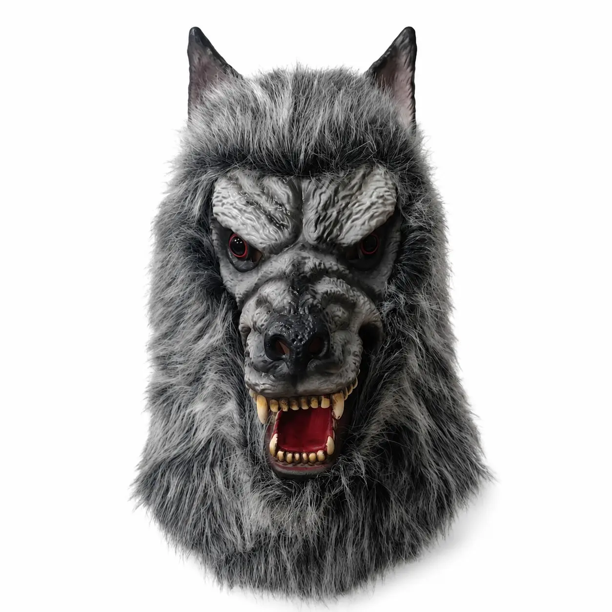 Adult Werewolf Full Head Realistic Mask with Faux Fur, Eyes and Fangs, Halloween Cosplay, Haunted House & Party Accessory
