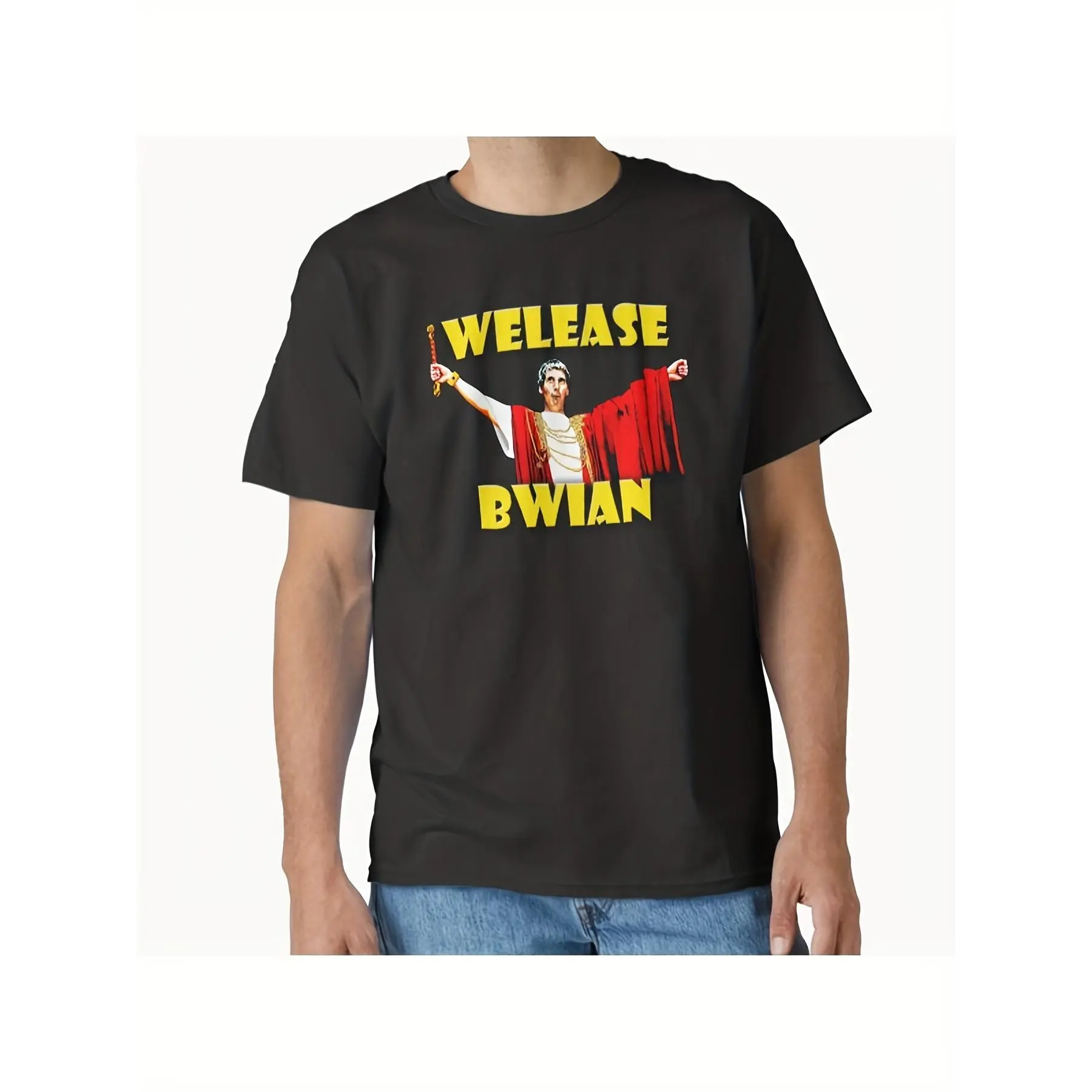 New Unisex 1970s Monty Python Style Release Brian T-shirt-Comedy Movie T-shirt, Casual Crew Neck Short Sleeve, Monty Python Fans and TV Show Merchandise, A, a Collectible T-shirt.