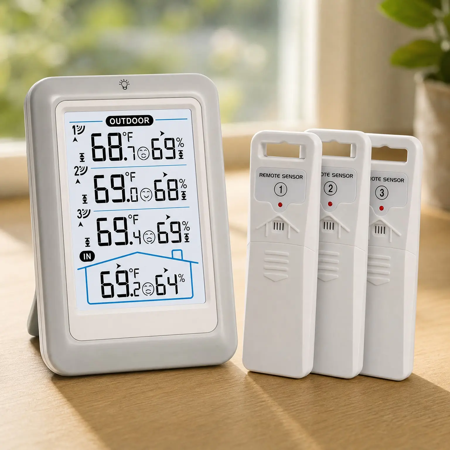 Wireless Indoor Outdoor Thermometer Hygrometer with 4.5 Inch Display, Temperature Humidity Monitor, 330ft Range Sensor and Adjustable Backlight