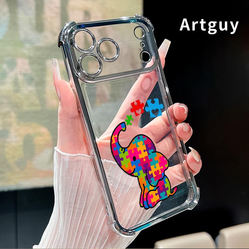 Compatible with iPhone 17 Pro Max 16 15 Plus Air 14 13 12 11 E Case Puzzle - Elephant Fantasy Pattern Clear Protective Four Corners Air Cushion Anti-drop Shockproof Cellphone Casing