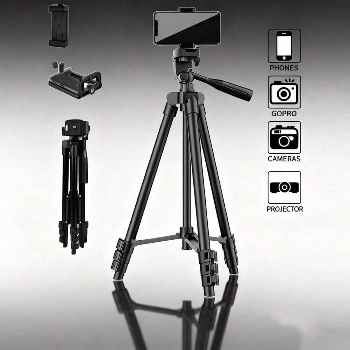 Professional Camera Tripod for Video Recording, Photography Stand for Selfie, Vlog, Live Streaming, Photo Shooting, Portable Travel Tripod for Home & Outdoor Use