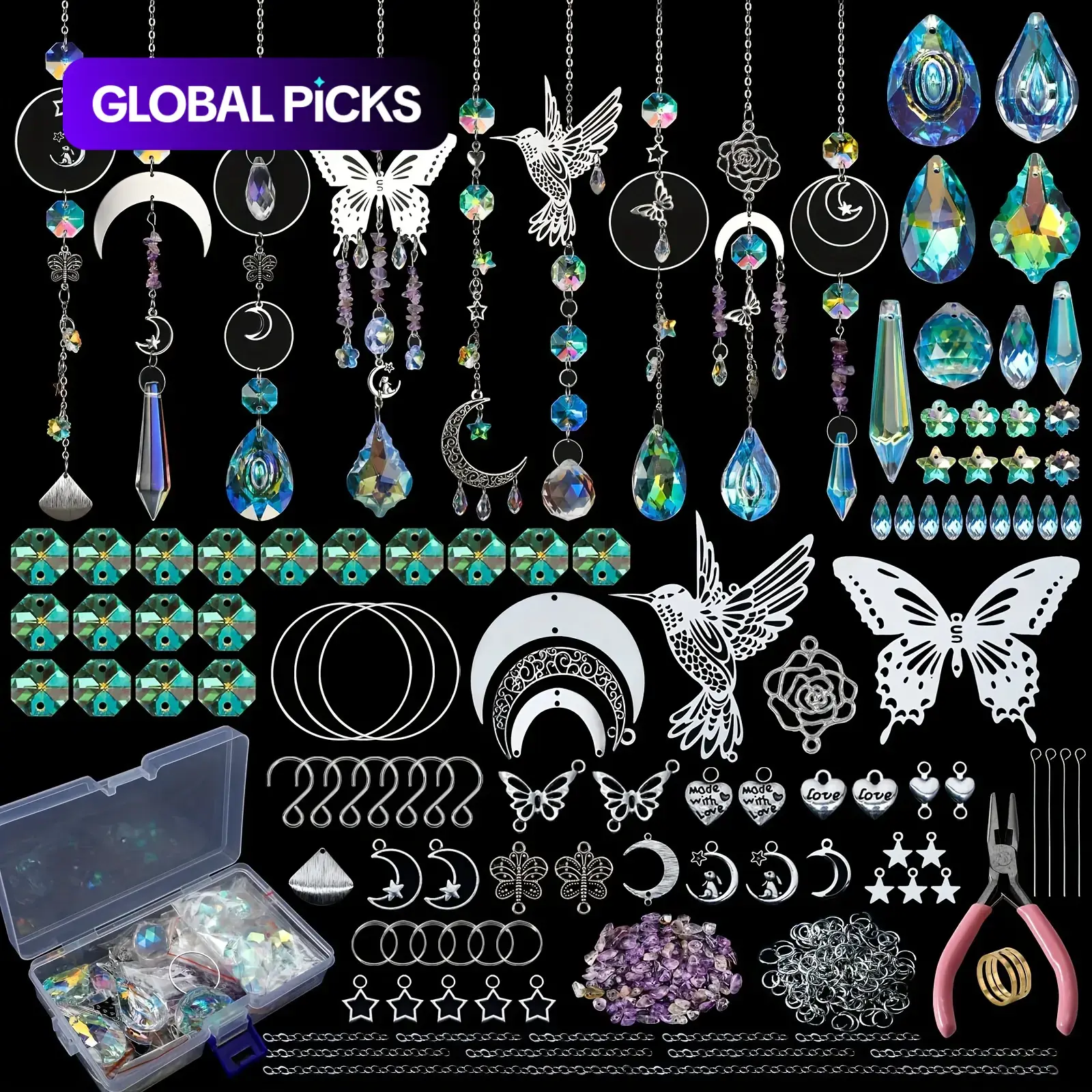 400-Piece Sun Catcher Craft Kit, Adult DIY Hanging Prism Set, Artificial Crystal Glass Rainbow Maker, Decoration for Indoor Window, Home, Wedding & Garden, Outdoor Wind Chimes #GLOBAL PICKS