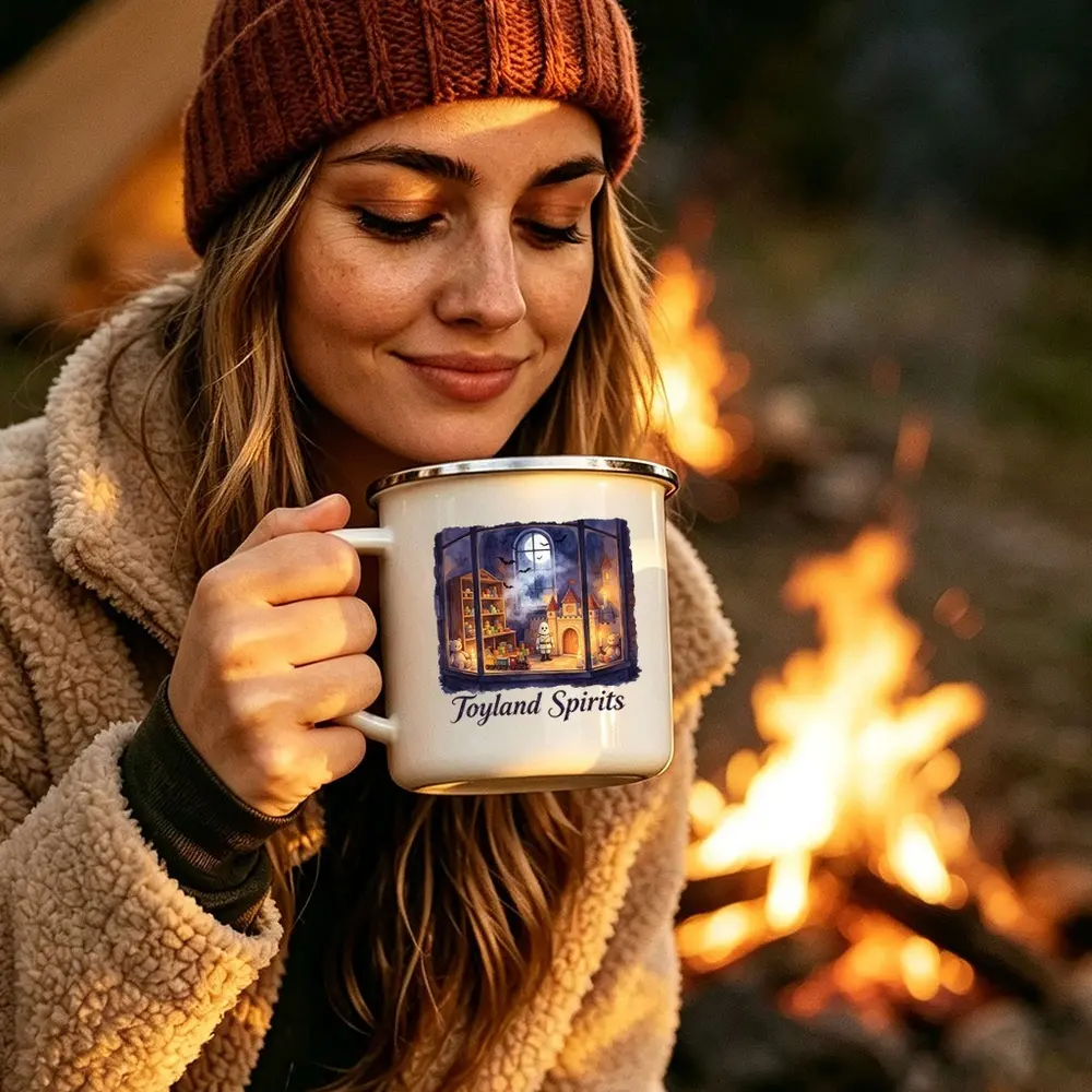 12oz Retro Camping Enamel Mug Portable Outdoor Travel Coffee Water Cup Durable Camp Drinkware Home Decoration Gift for Van Life RV Camping Lovers Hiking Backpacking Road Trip Backyard Camping Cup