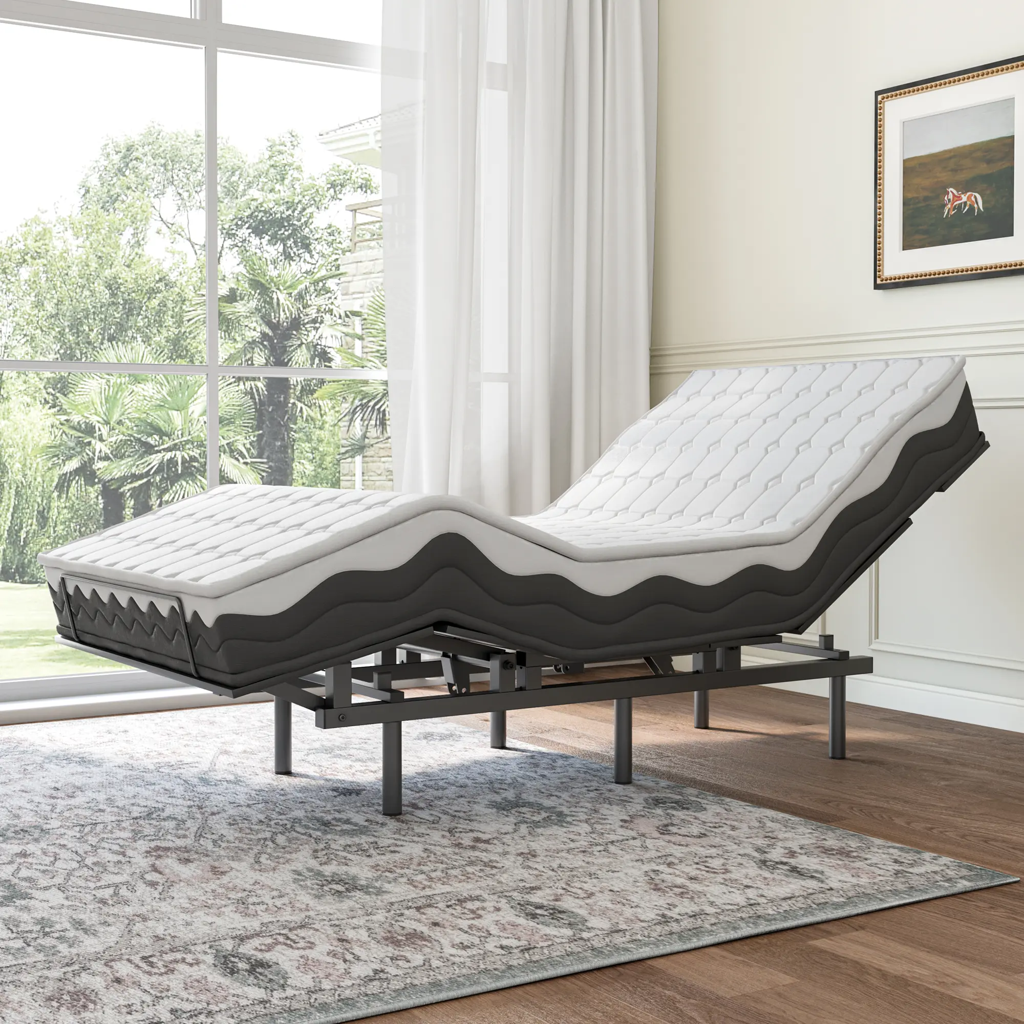 Twin Black Adjustable Bed with Independent Head/Foot Lift, Zero Gravity & Quiet Motor, No Box Spring
