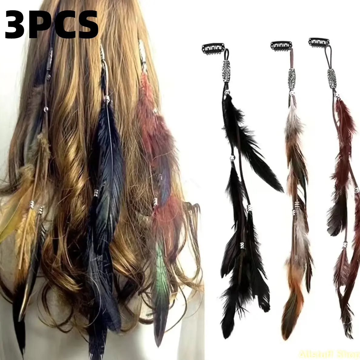 Artificial-Feather-Boho-Style-Feather-Tassel-Hair-Clip-With-Snap-Suitable-For-Women-Daily-Use-Hair-Accessories-Hair-Barrettes-Hair-Clips-Claw-Clips-Hair-Claws-Bohemian Aesthetic-Bohemian Hair Accessory