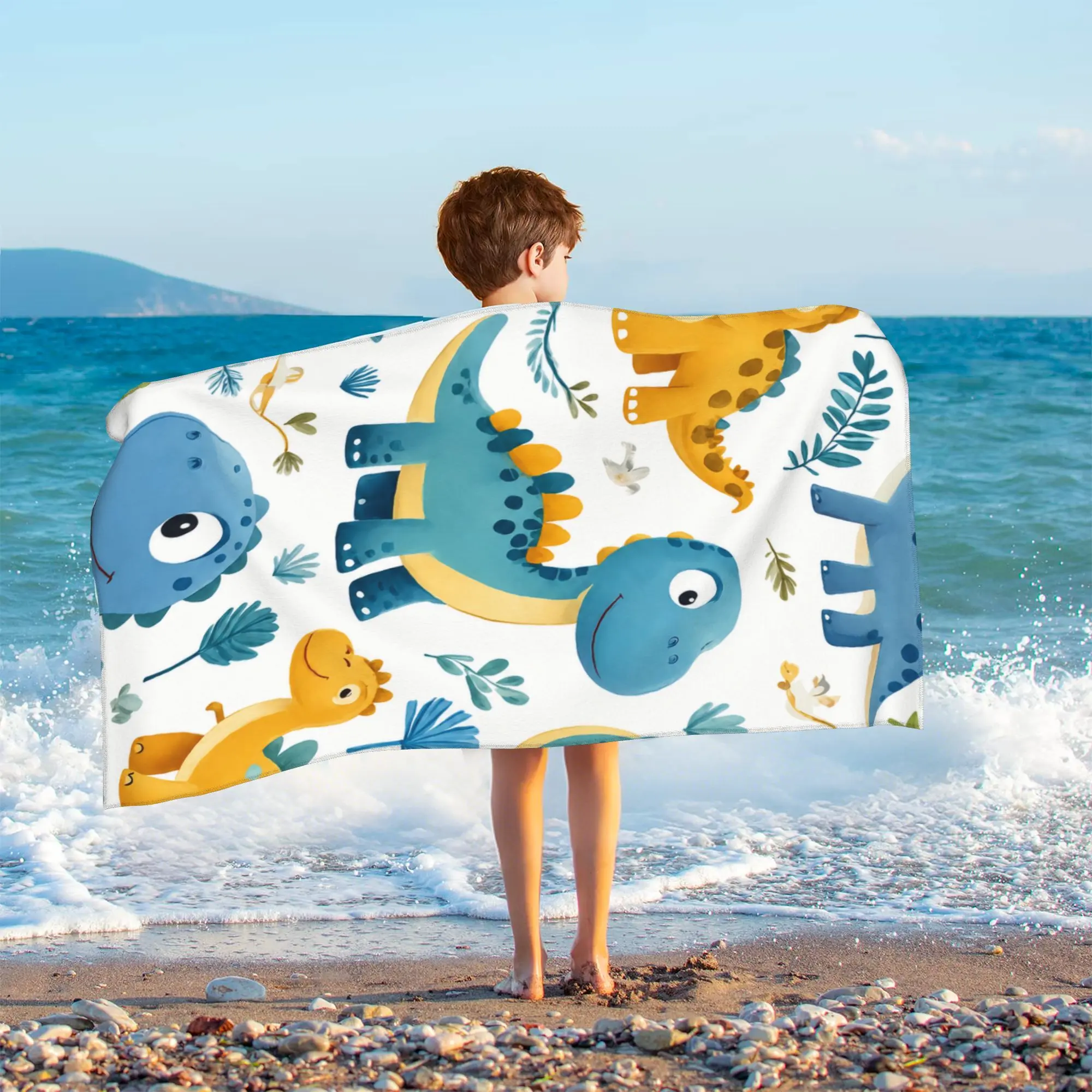 Kids Bath Towel Cute Dinosaur Print Microfiber Beach Towel Ultra Absorbent Soft Fluffy Skin-Friendly Shower Towel Multipurpose Small Blanket for Toddlers Boys Girls Vibrant No-Fade Pattern 50x100cm