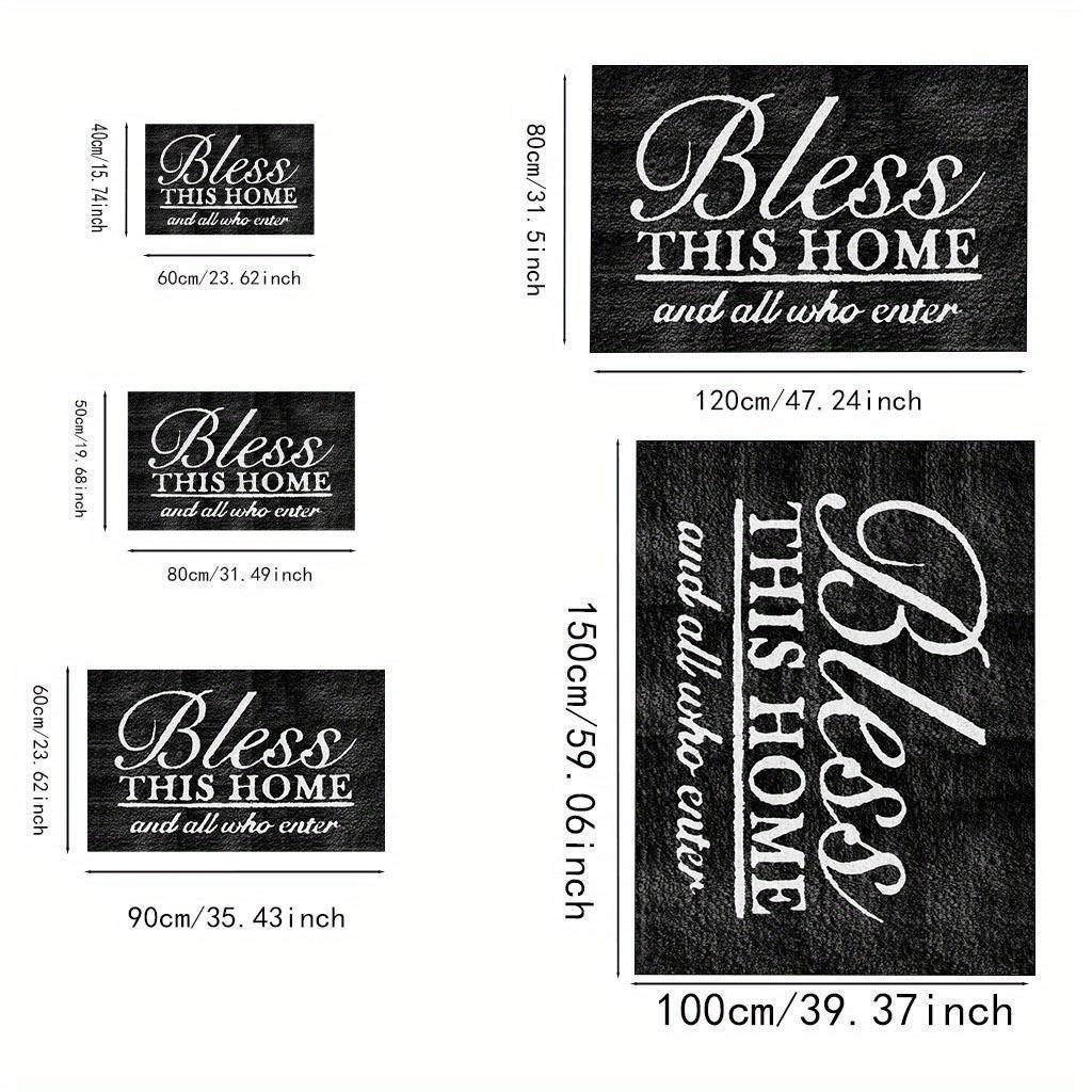 "Bless This Home & All Who Enter" Non-Slip Door Mat - Machine-Washable Indoor/Outdoor Mat with PVC Backing, Black & White Holiday Design for Entryway, Living Room, Bedroom, Kitchen, Entryway Decor, Elegant Script Style, Durable Floor Covering