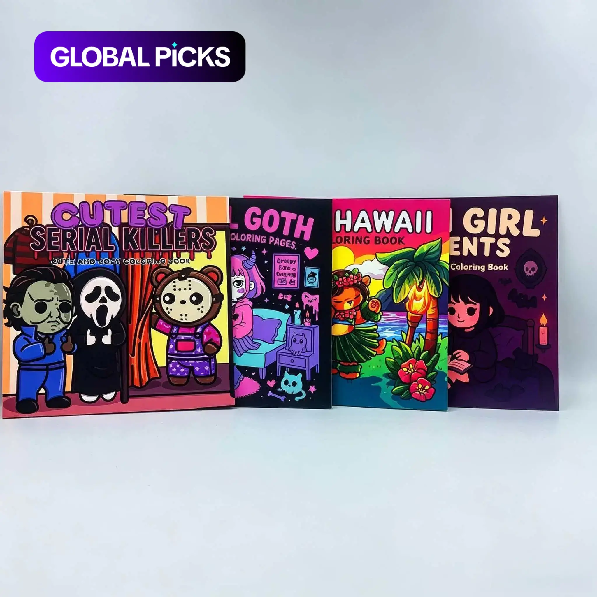 Cute Funny Coloring Books Set of 4, Creativity, Unique, Illustrated, Themes, Perfect for New Year, Birthday, Valentine's Day, Easter, Back-To-School, Stress Relief Gifts #GLOBAL PICKS