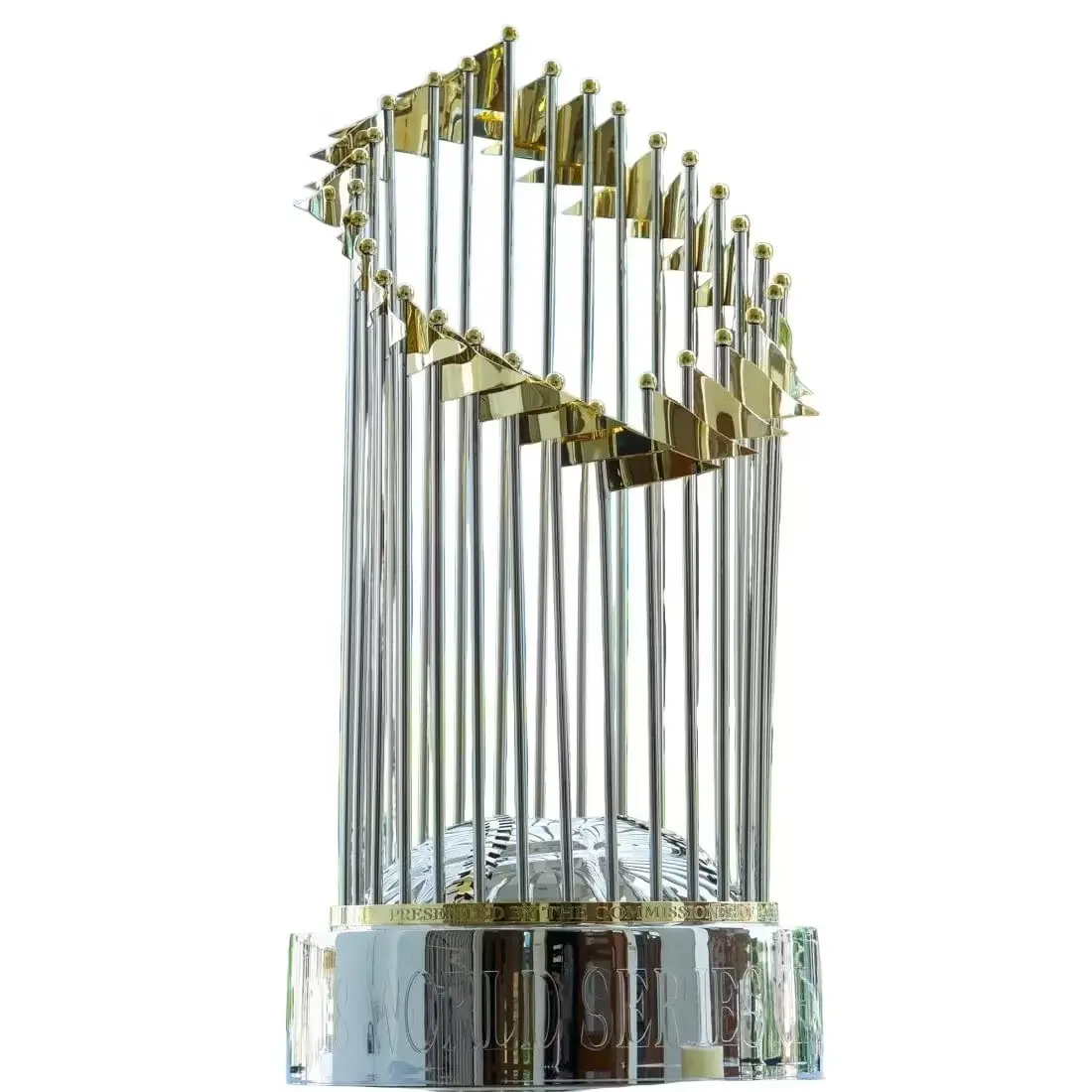 Classic American Baseball Championship trophy Award | Modern Retro Encircling Flags Metallic Finish Trophy | Premium Room & Desk Decor