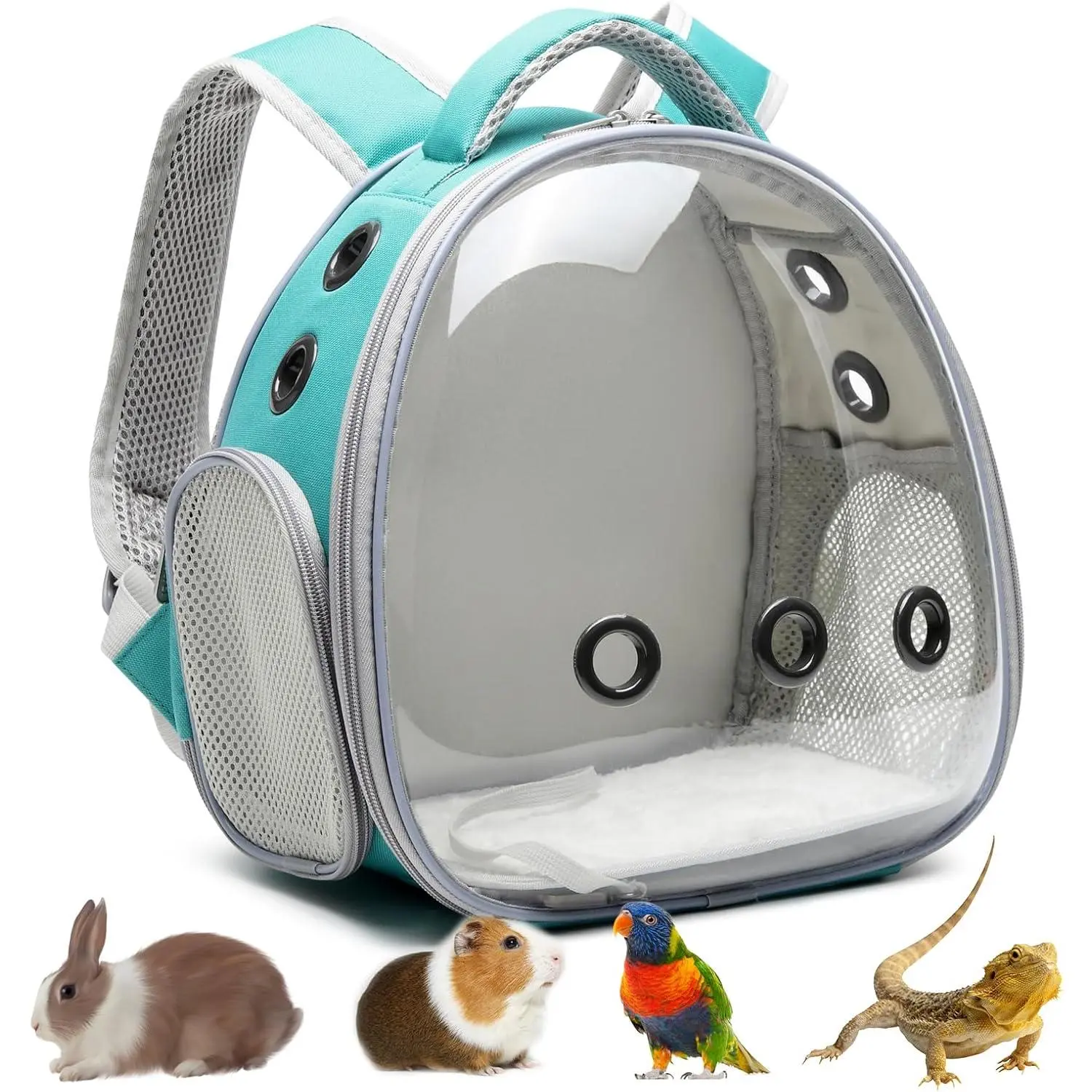 Green Portable Clear Bubble Pet Backpack Carrier Breathable Travel Bag for Hamster Guinea Pig Rabbit Bird Turtle Bearded Dragon Small Cats Dogs Squirrel Small Animals