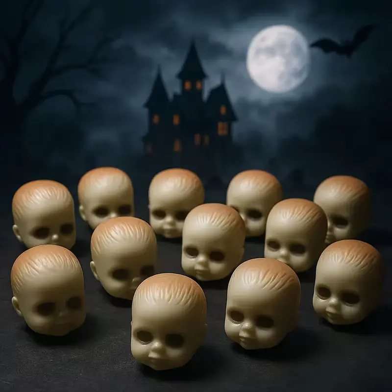 12pcs Halloween Christmas Doll Heads - Realistic White Plastic Skull Heads With Black Eyes And Mouth, Scary Party Decorations, Prank Gifts, Humorous And Horror Halloween Christmas Celebration Props, Halloween Christmas Decorations, Prank Additions