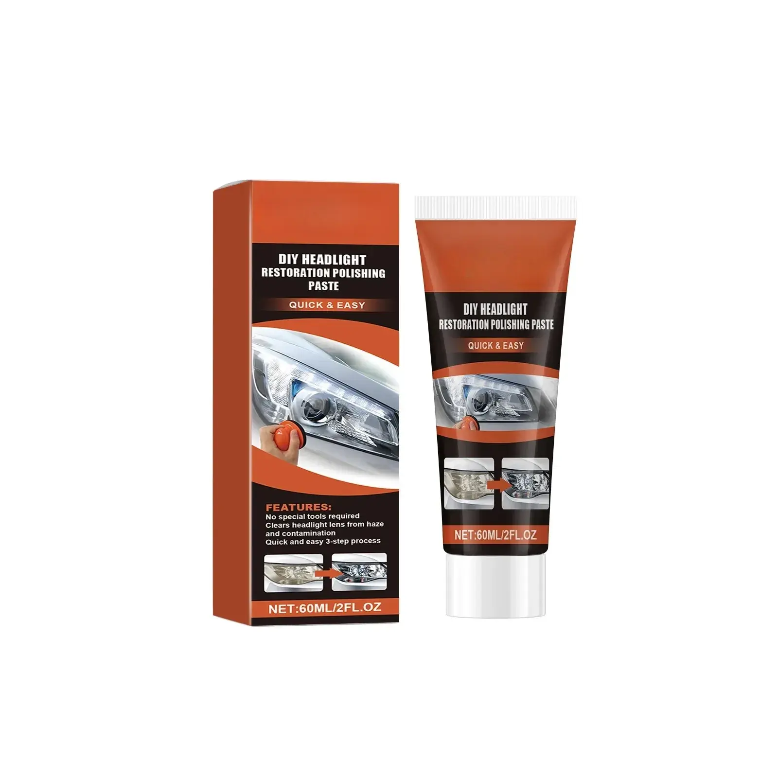 DIY Headlight Restoration Polishing Paste - Car Maintenance Agent That Restores Headlights, Cleans Scratches & Stains, Applies Retread Coating, Requires No Special Tools, Easy to Operate, Reduces Haze Weather Impact