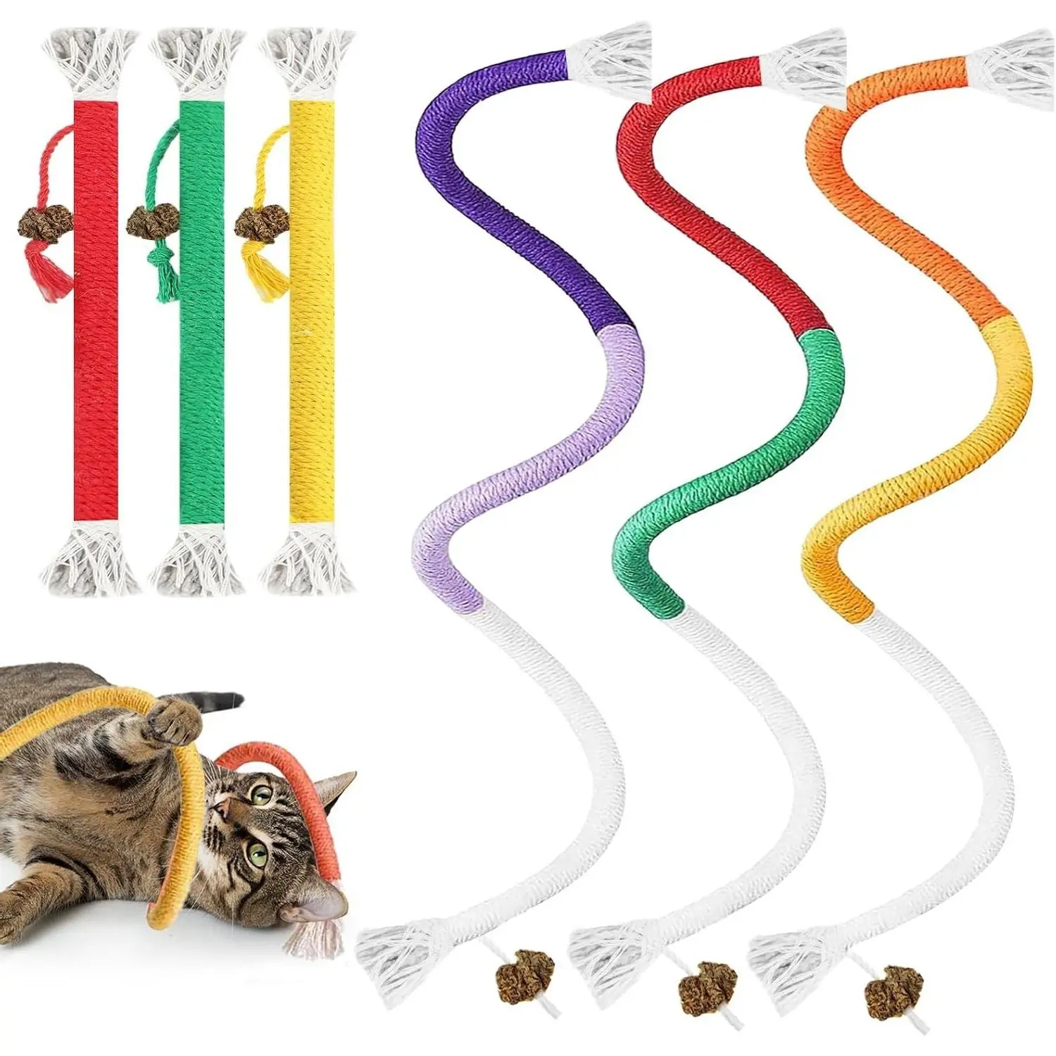 Cotton Cat Chew Rope Toys for Teeth Cleaning, 6 Pack | Safe Kitten Teething Toys to Redirect Chewing from Cords, Interactive Catnip String Dental Toys for Bored Indoor Cats, 19.7 InchesGift