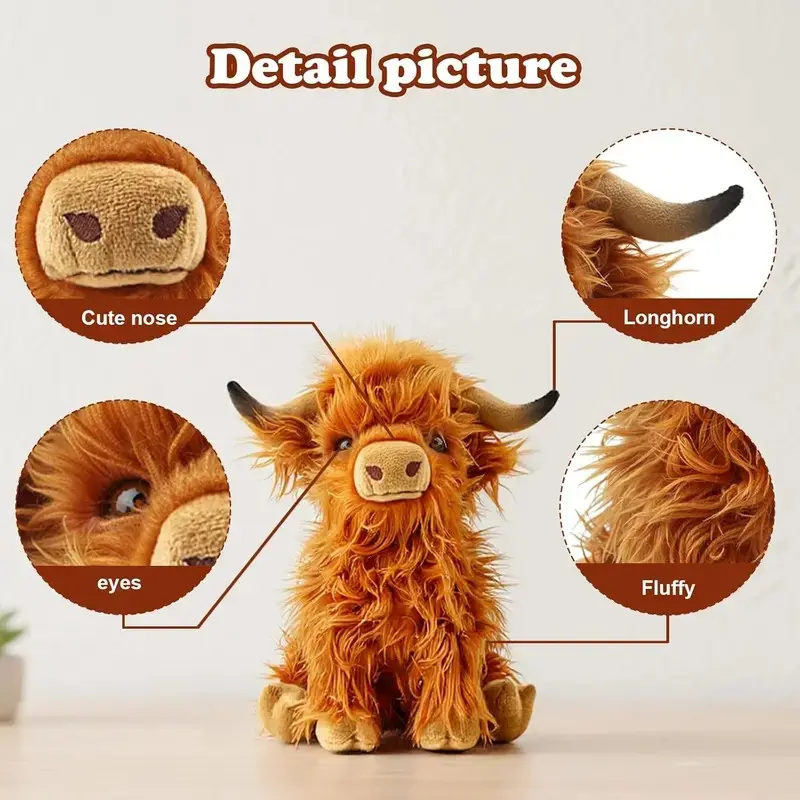 Highland Cow Plush Decor, Fluffy Scottish Cattle Ornament, Perfect for Home Shelf Display, Ideal Gift for Loved Ones