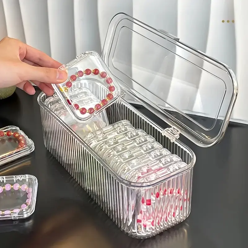 Transparent Jewelry Storage Organizer with Lid, Clear Acrylic Organizer, Portable Clear Display Box for Bracelets Rings Earrings Necklaces and Hair Accessories, Vanity Countertop Organizer for Bedroom and Dorm, Perfect Birthday Gift for Women and Girls