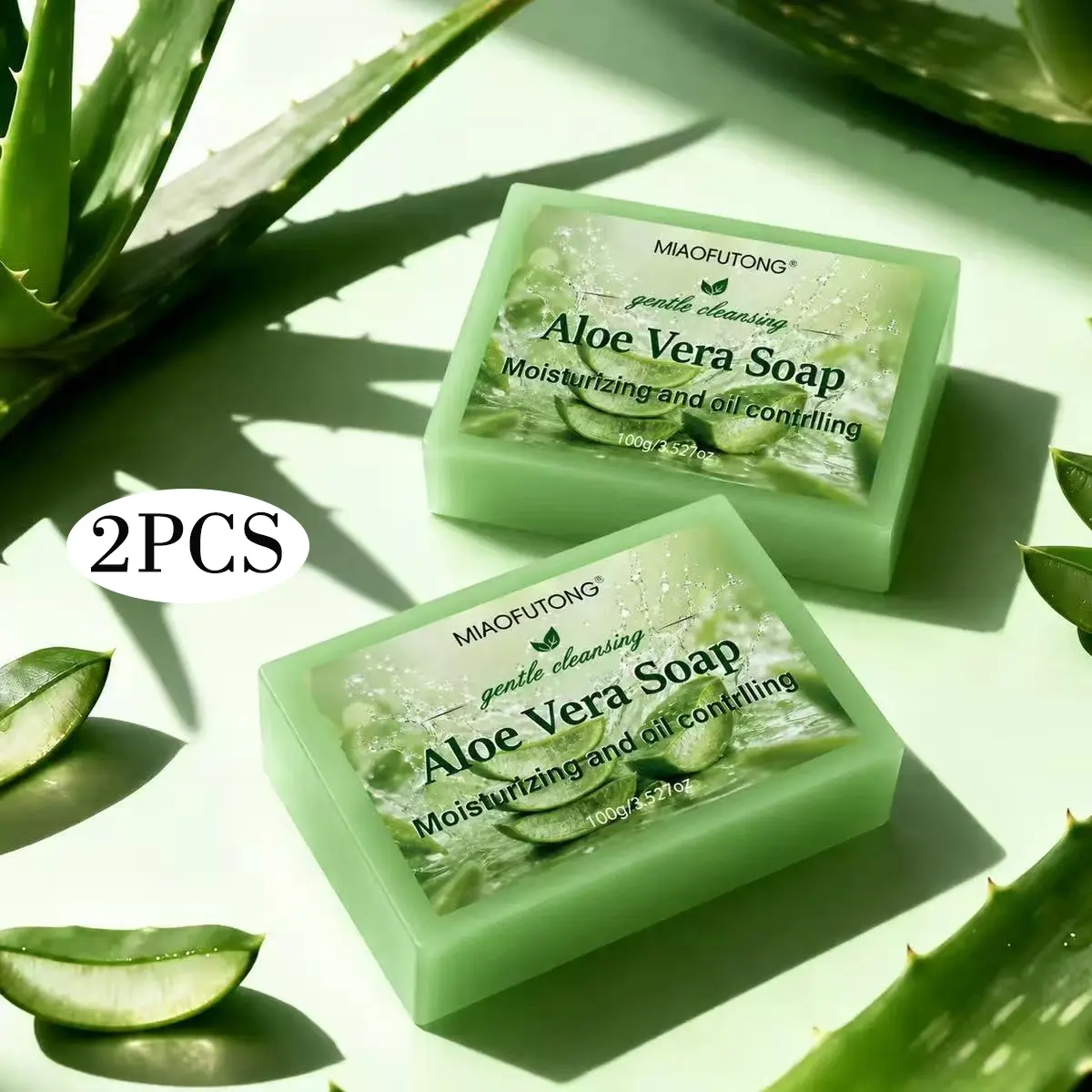 2PCS aloe vera soap, Moisturizing body cleanser, rich in aloe vera and glycerin, gently cleanses, and bathes body, smoothing rough skin, moisturizing, controlling oil, refreshing and non greasy, in summer, suitable for all skin types