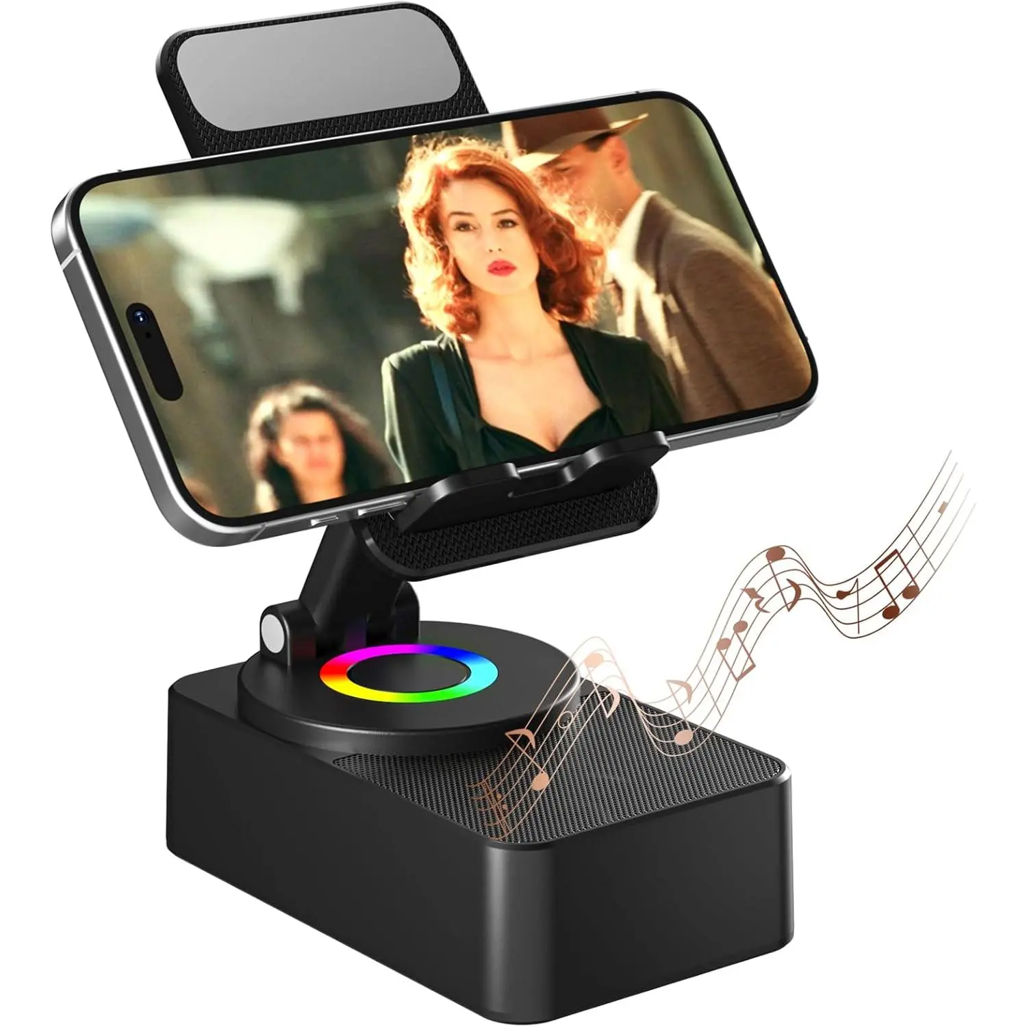 Cell Phone Stand with Wireless Bluetooth Speaker, LED, Anti-Slip Base HD Surround Sound,Perfect for Home/Outdoor with Bluetooth Speaker for Desk Compatible with iPhone/ipad/Android,Gifts for Men Women