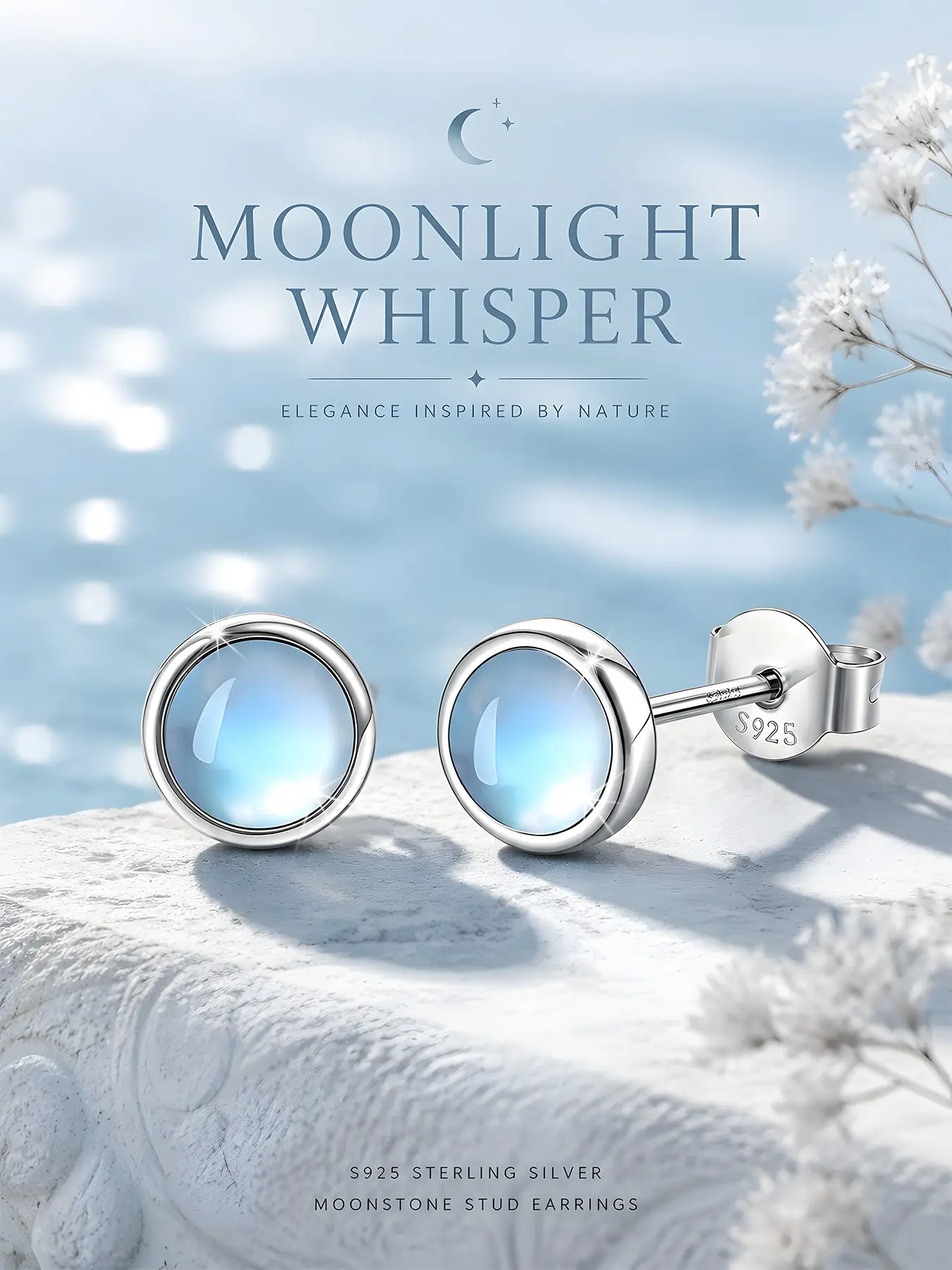 Women's Elegant S925 Silver Moonstone Earrings, Bohemian Style, Casual All-Season Jewelry, Perfect Gift for Friends and Valentine's Day, Lightweight Earrings