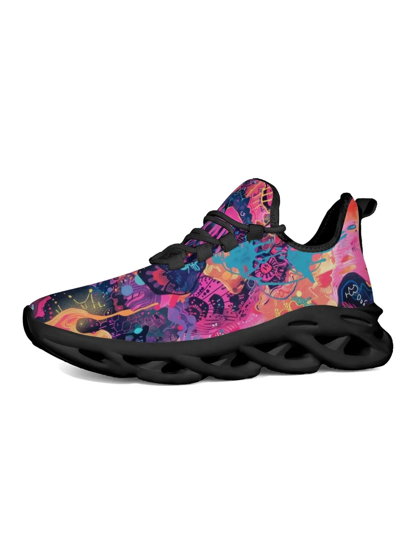 Exclusive Unique Print Fashion Unisex Sneakers Vibrant Psychedelic Abstract Print Fashion Sneakers Lightweight Blade Sole Casual Sports Shoes Versatile For Daily Outings