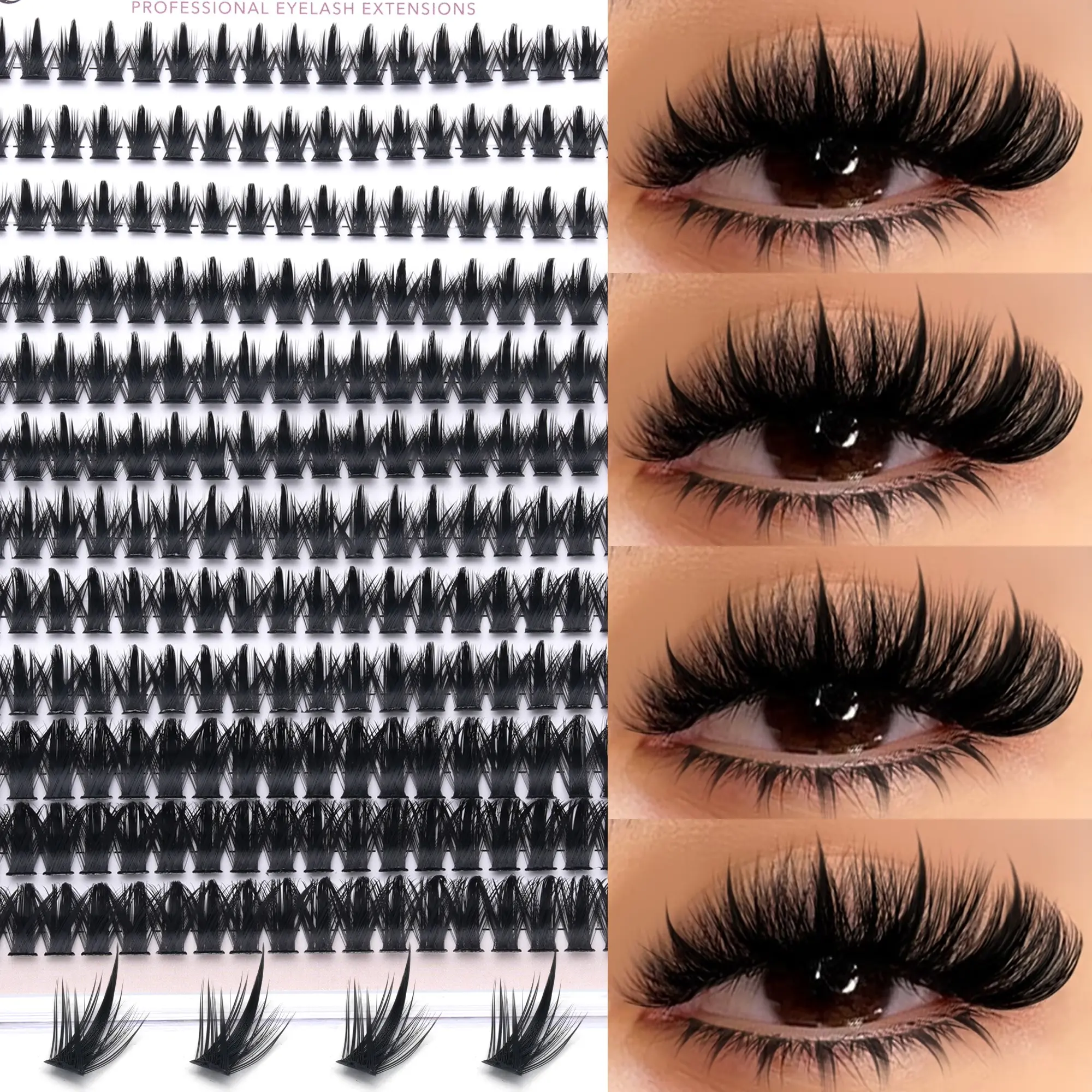 12 Rows 216 Pieces Cluster Lash Extension Kit, Cluster False Eyelashes, 100D Sharp Clusters, Beginner Friendly, Cat Eye Style, Reusable Dense Lashes for Home, Parties, Music Festivals