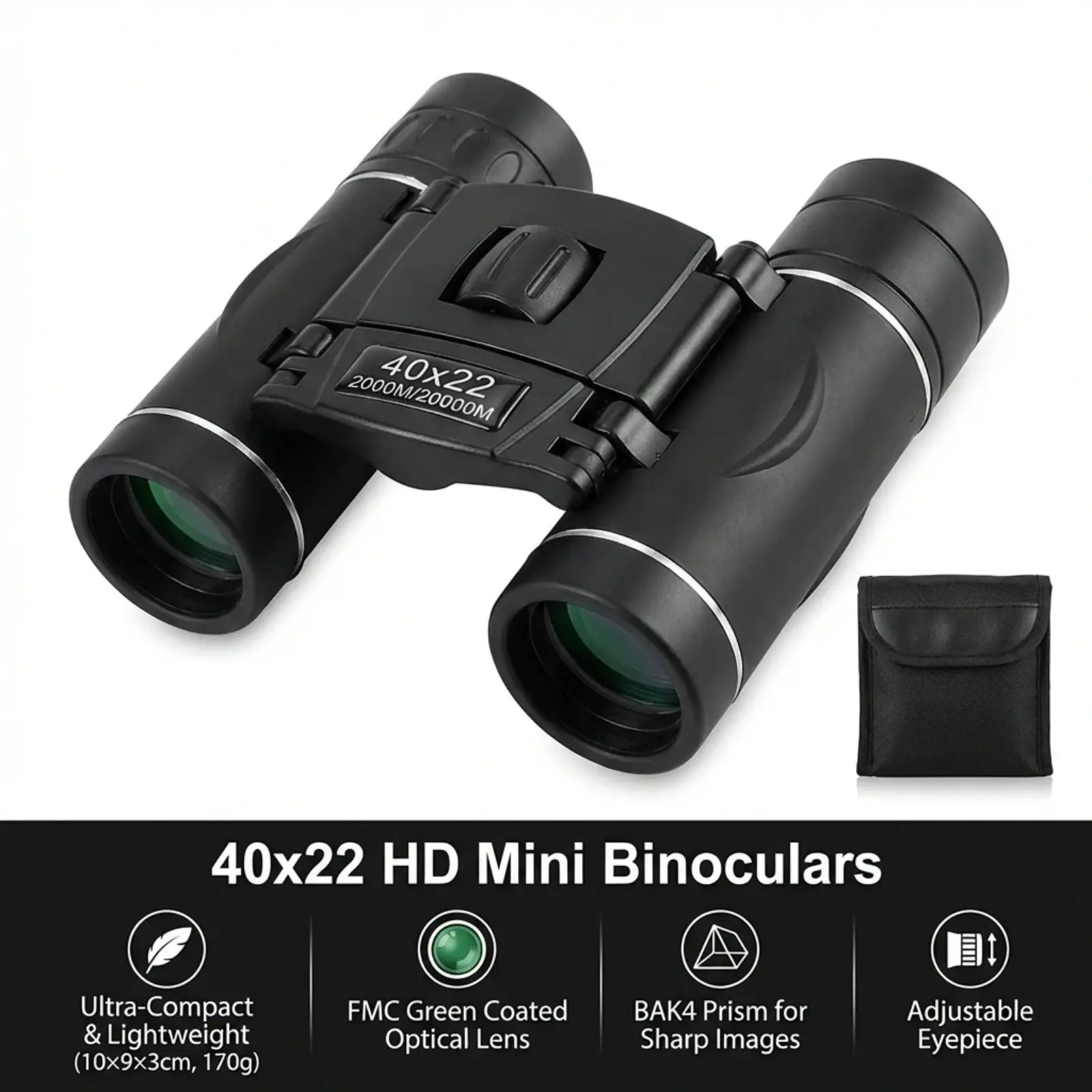 40x22 Compact Folding Binoculars for Adults, BAK4 Prism FMC Lens Mini Binoculars with Adjustable Eyepiece, Lightweight Portable Optics for Bird Watching, Hiking, Travel, Concerts and Sports