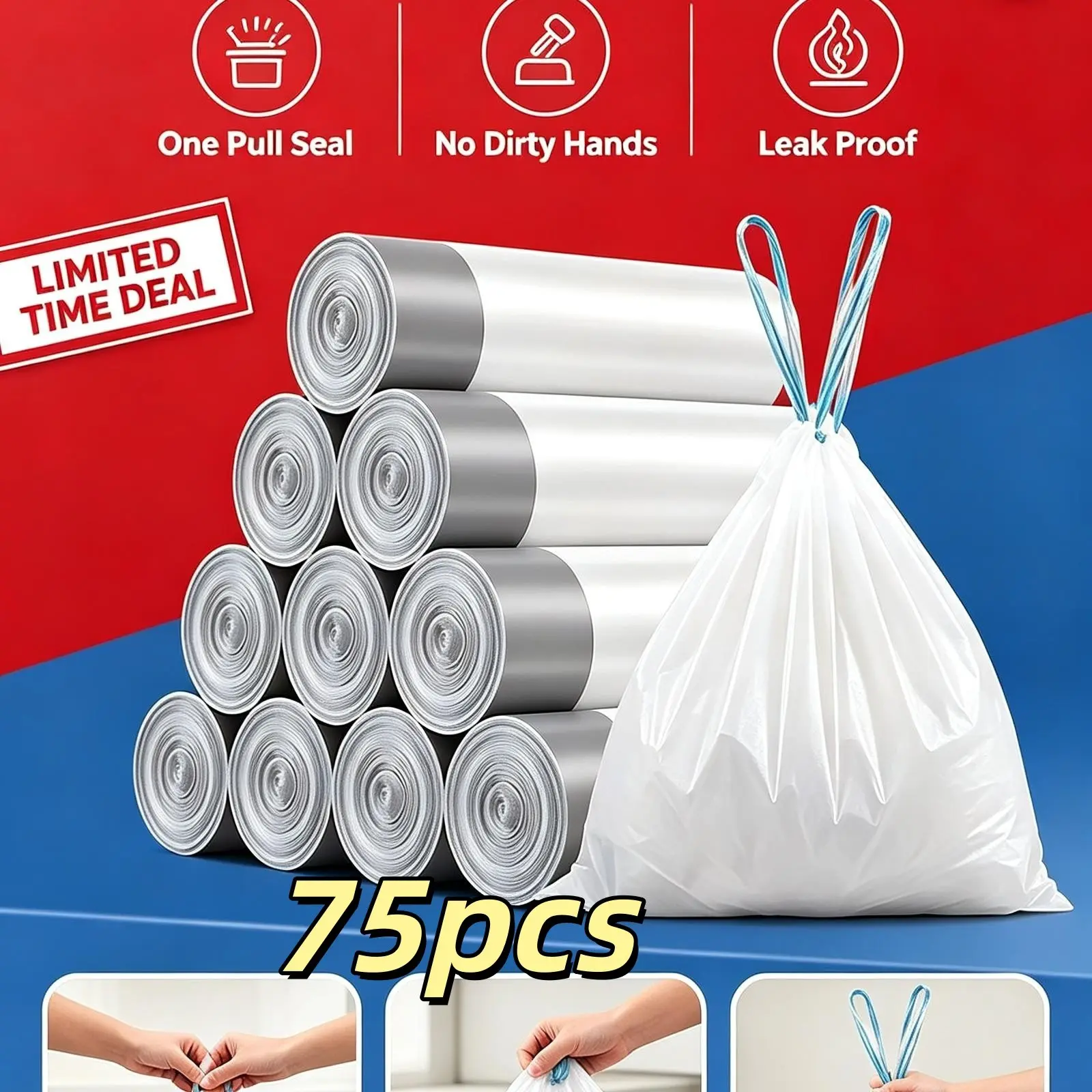 Small drawstring garbage bags, trash can liners, Plastic Trash Bags, suitable for use in bathrooms, bathrooms, bedrooms, offices and toilets.