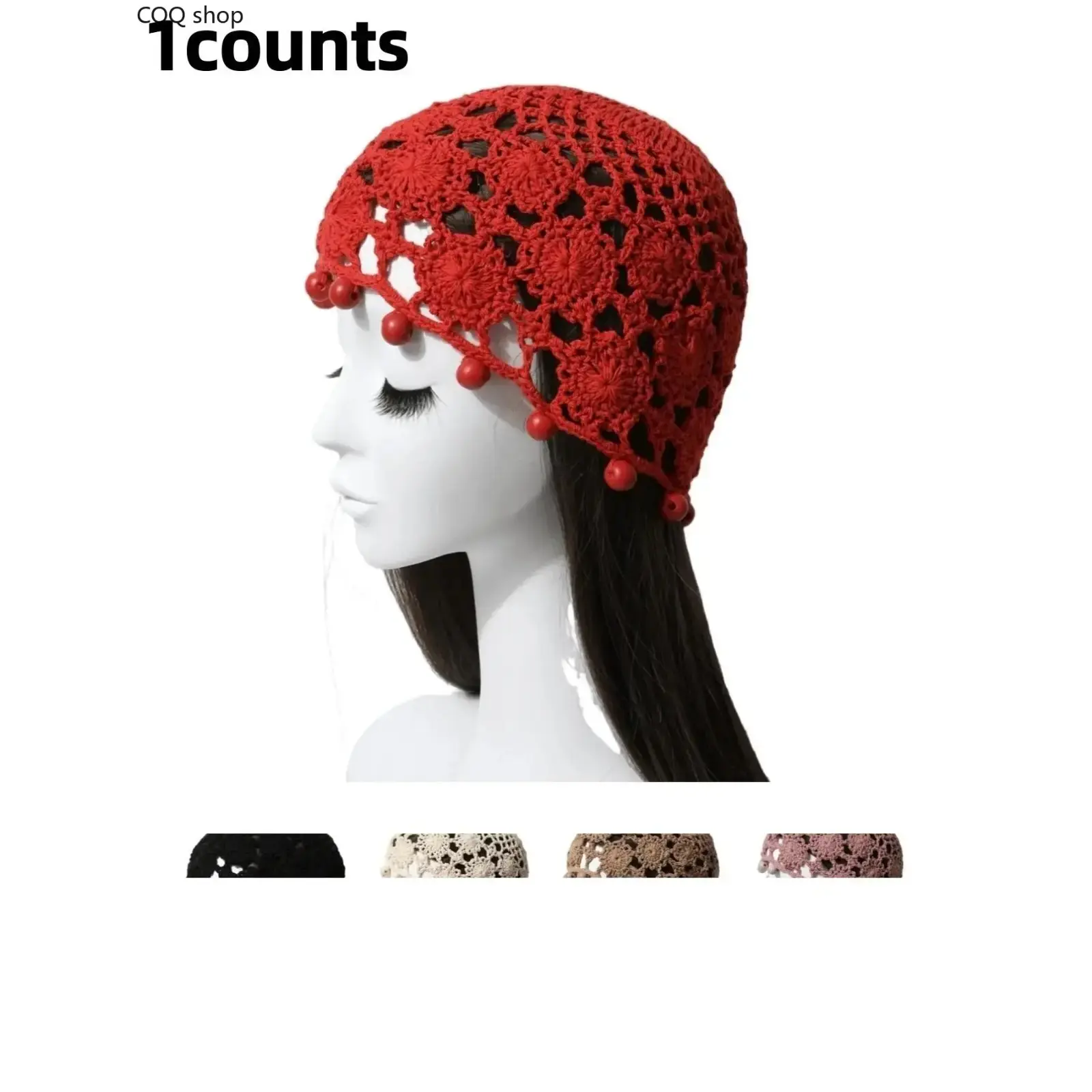 Women's Fashion Handmade Beaded Hollow Out Hat, Fashion Accessory, Handcrafted Beads, Crochet Beret, Vintage Ethnic Style Scarf, Party Birthday Essential, Spring Summer Wear, Handcrafted Cap