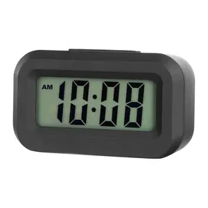 Lightweight Small Digital Travel Alarm Clock for Home Decor, Bedside, Dresser - Easy to Read, Ascending Alarm, Snooze, Soft Light, 12/24 Hr, AAA Battery Operated, Black