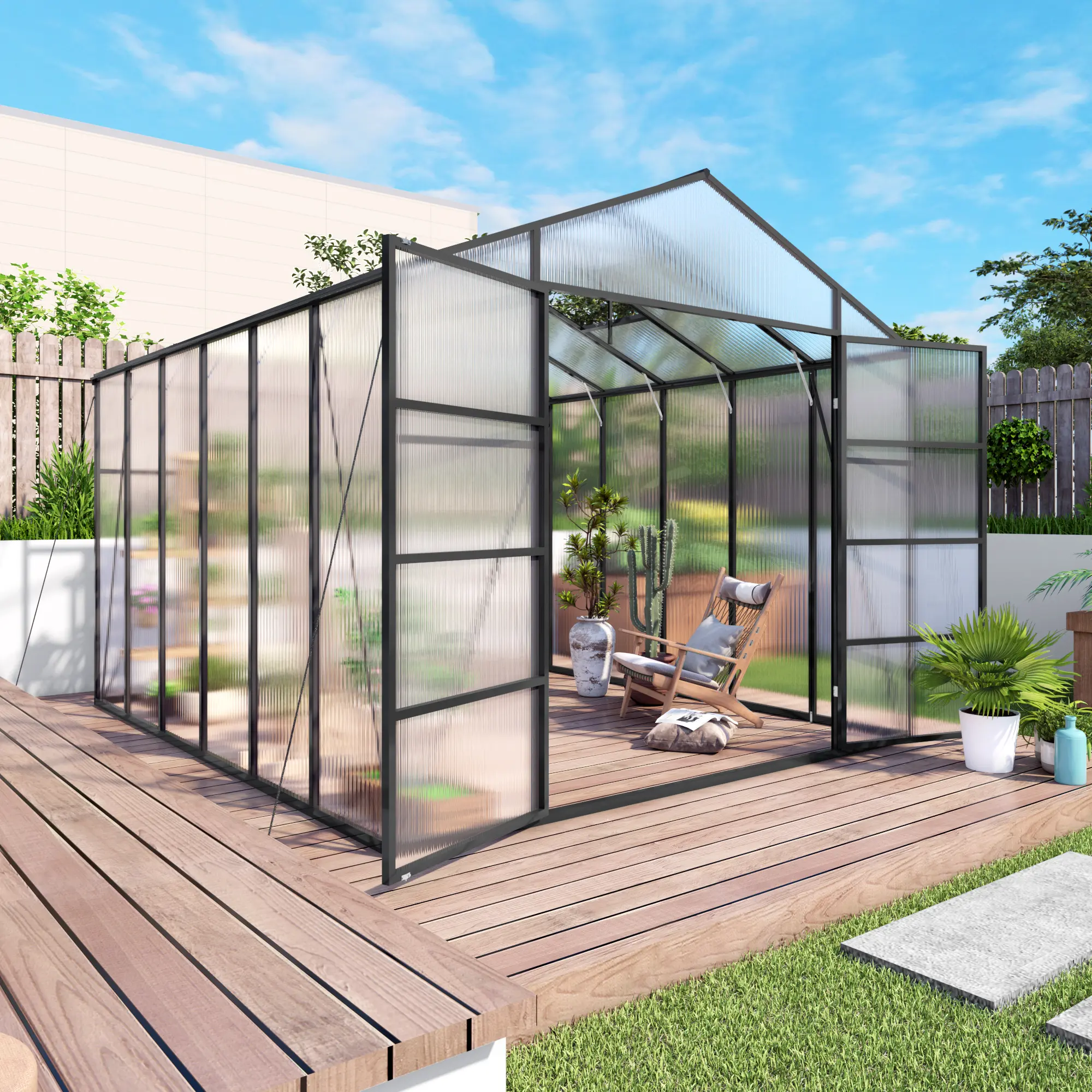 ARCH 10x12 FT Aluminum Polycarbonate Greenhouse Walk-in Heavy Duty Windproof with Raised Base and Anchor for Outdoor Backyard All Season Gardening Plant Growing, Home Furniture and Household Product Search Terms for US Online Shopping