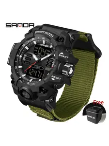 SANDA Waterproof Digital Sports Watch for Men Students Nylon Strap Multifunctional Alarm Chronograph Countdown Timer Date Display